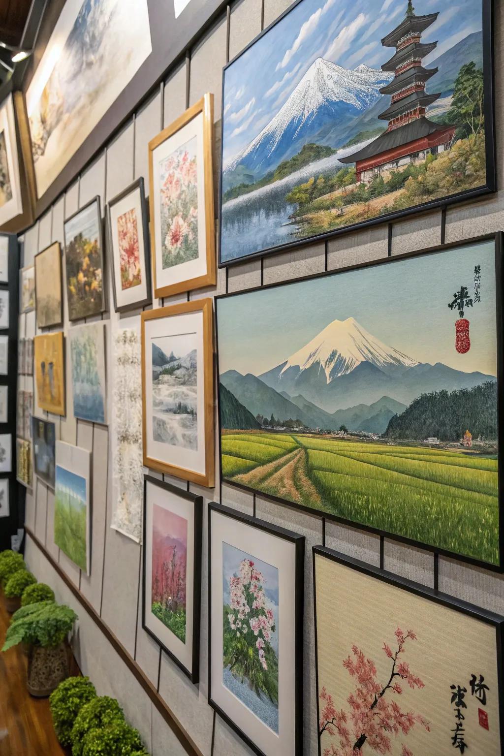 Wall adornments bring nature and culture into the residence design.