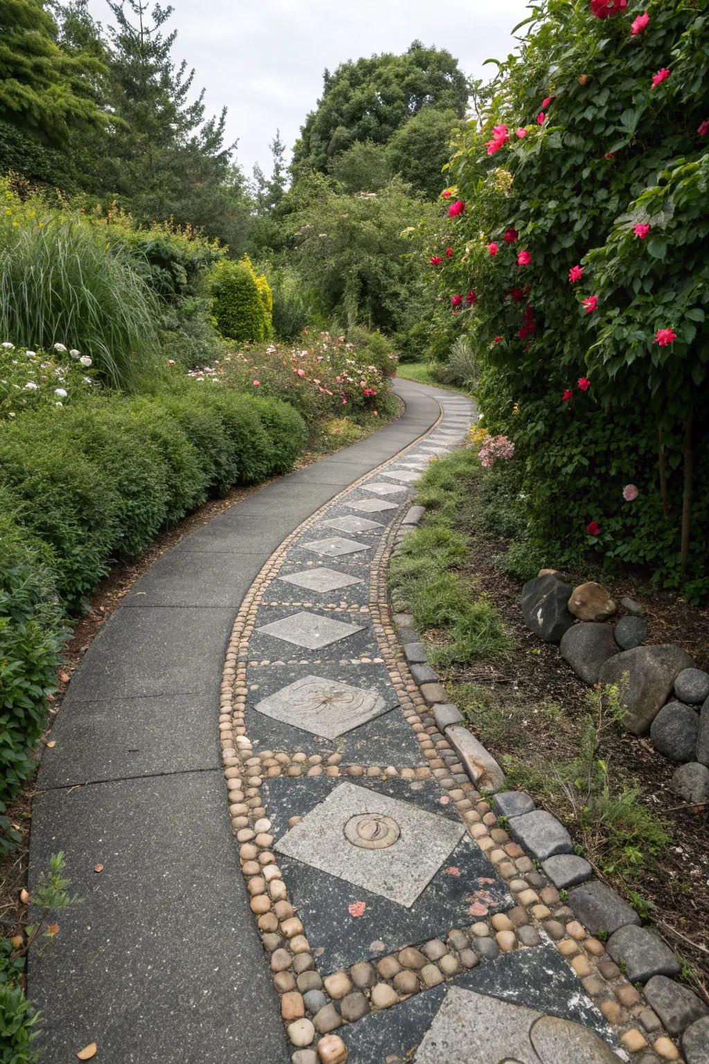 Embedded stone details bring an organic charm to tar surfaces.
