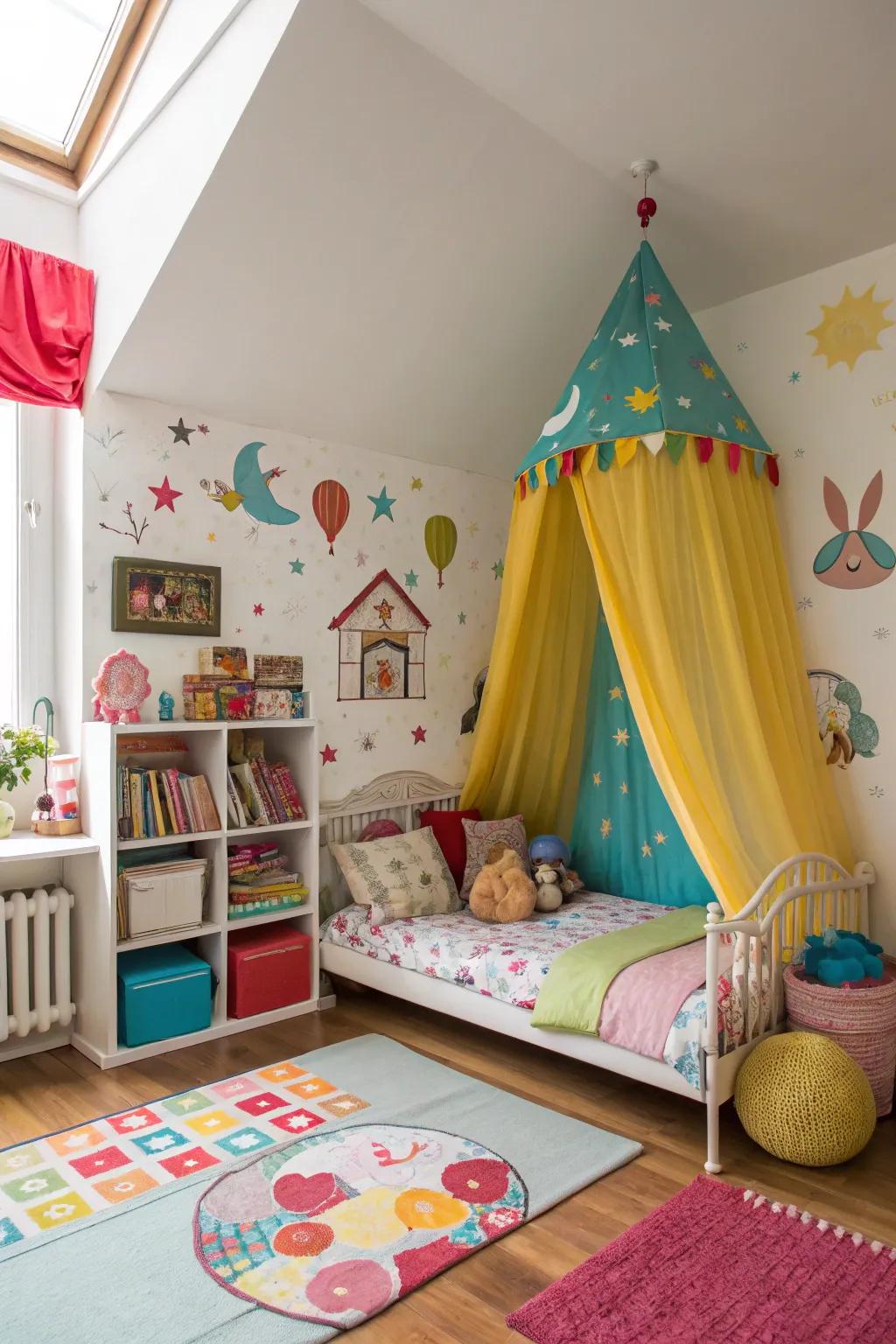 Build a stimulating and playful space specifically for your kids inside the attic.