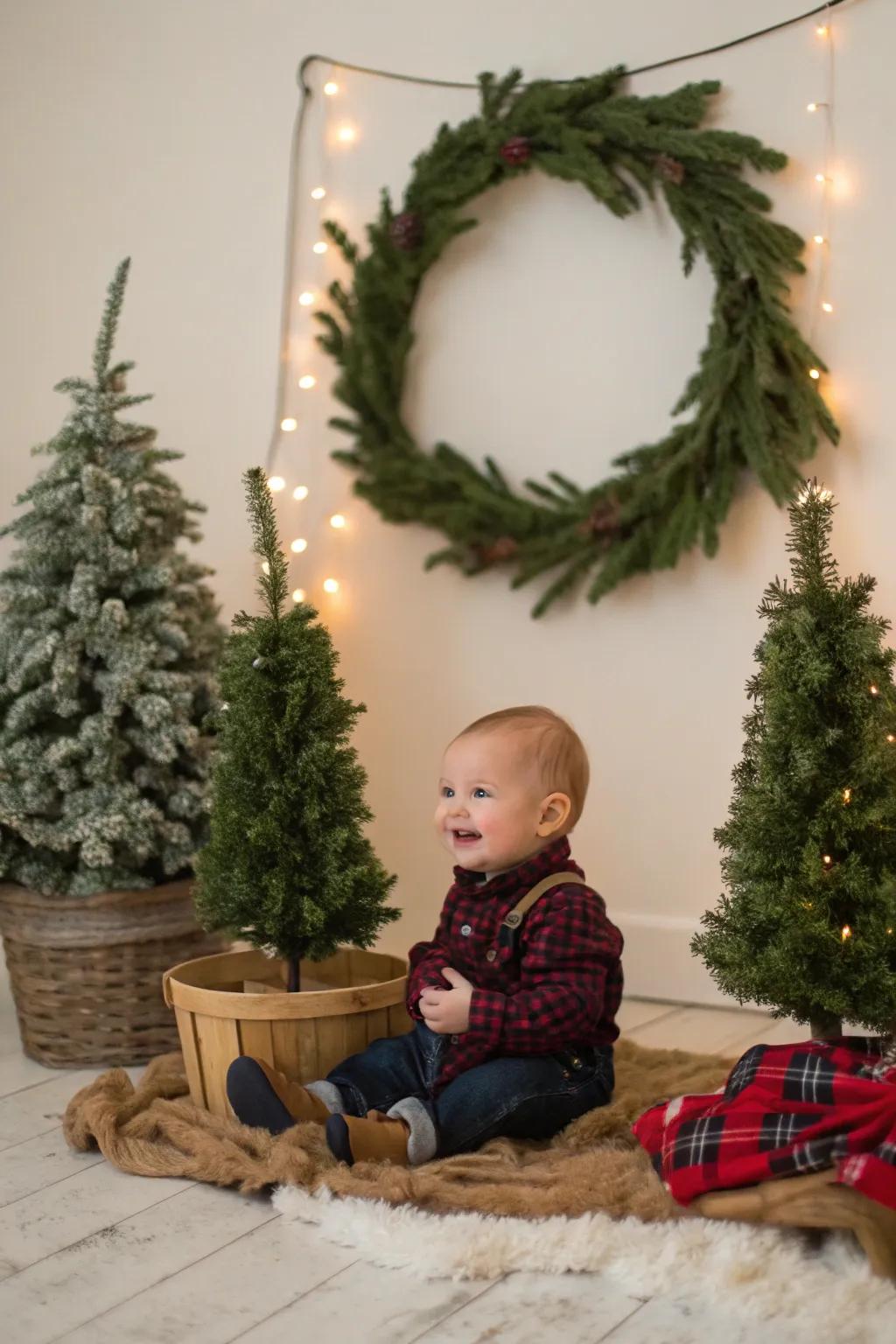 A natural impression with mini Yule trees.
