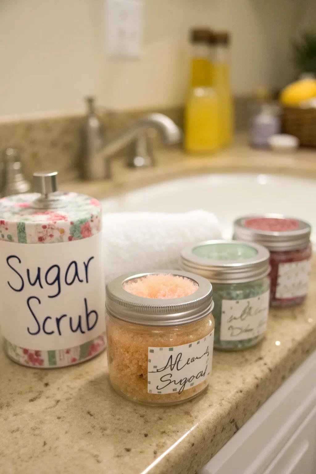 Self-made sucrose scrubs are a pampering present your attendees will adore.