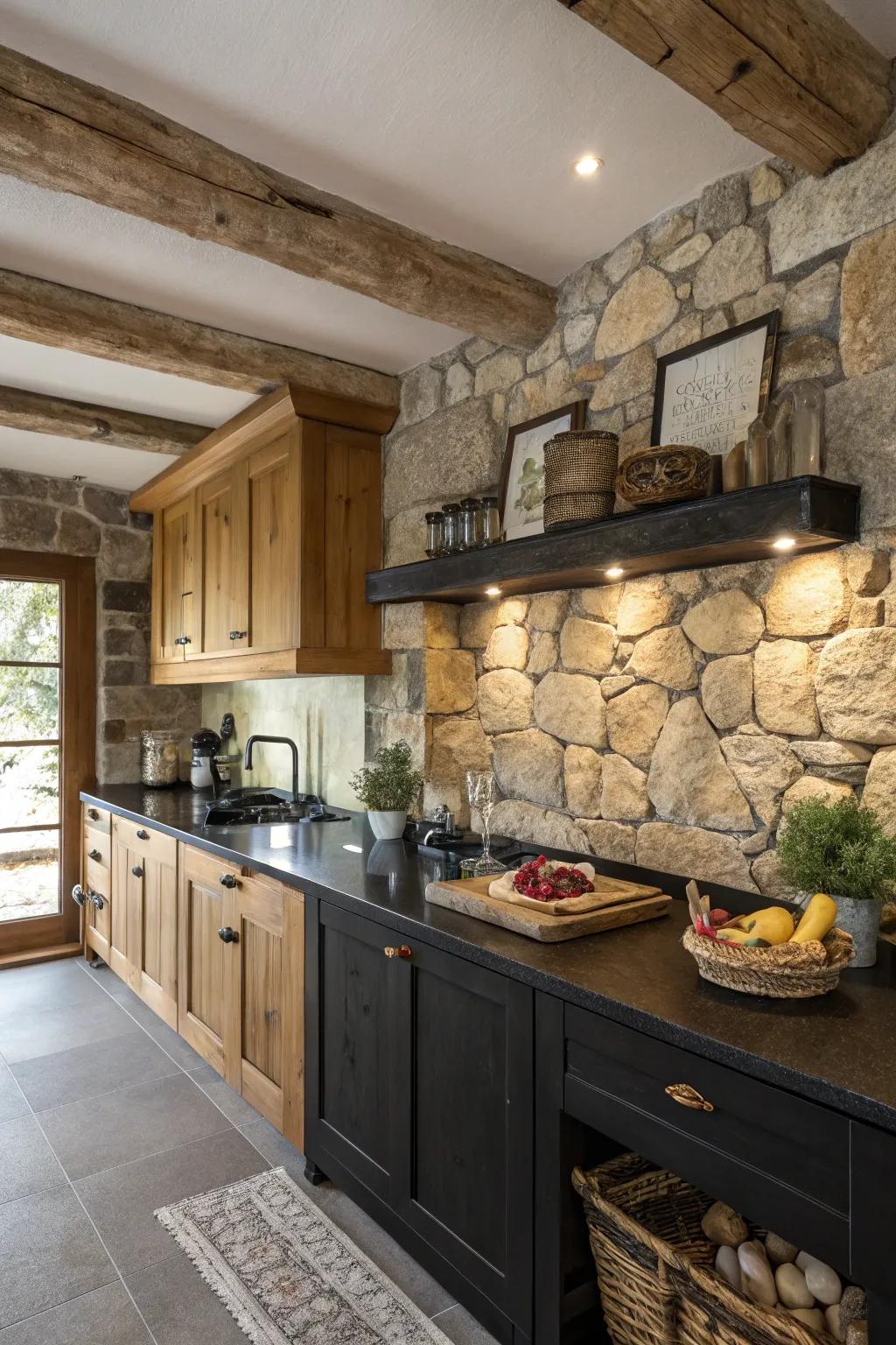 Natural stone backsplashes add rustic charm and warmth.