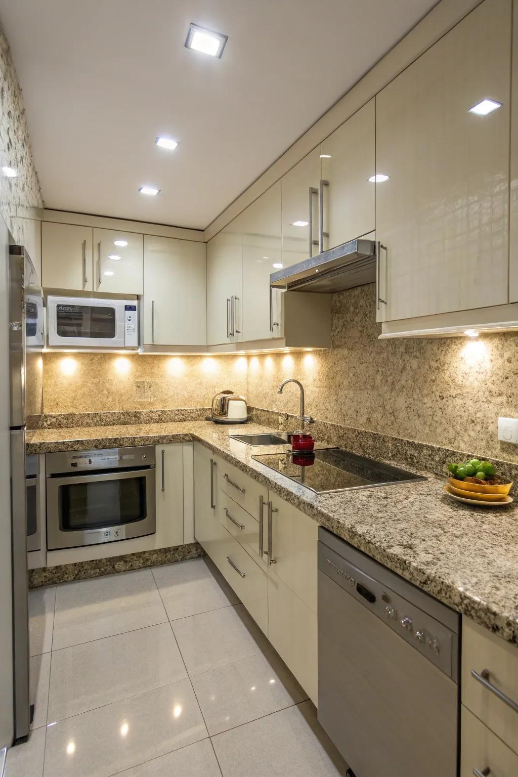 Clever backsplash choices can expand compact kitchen spaces.