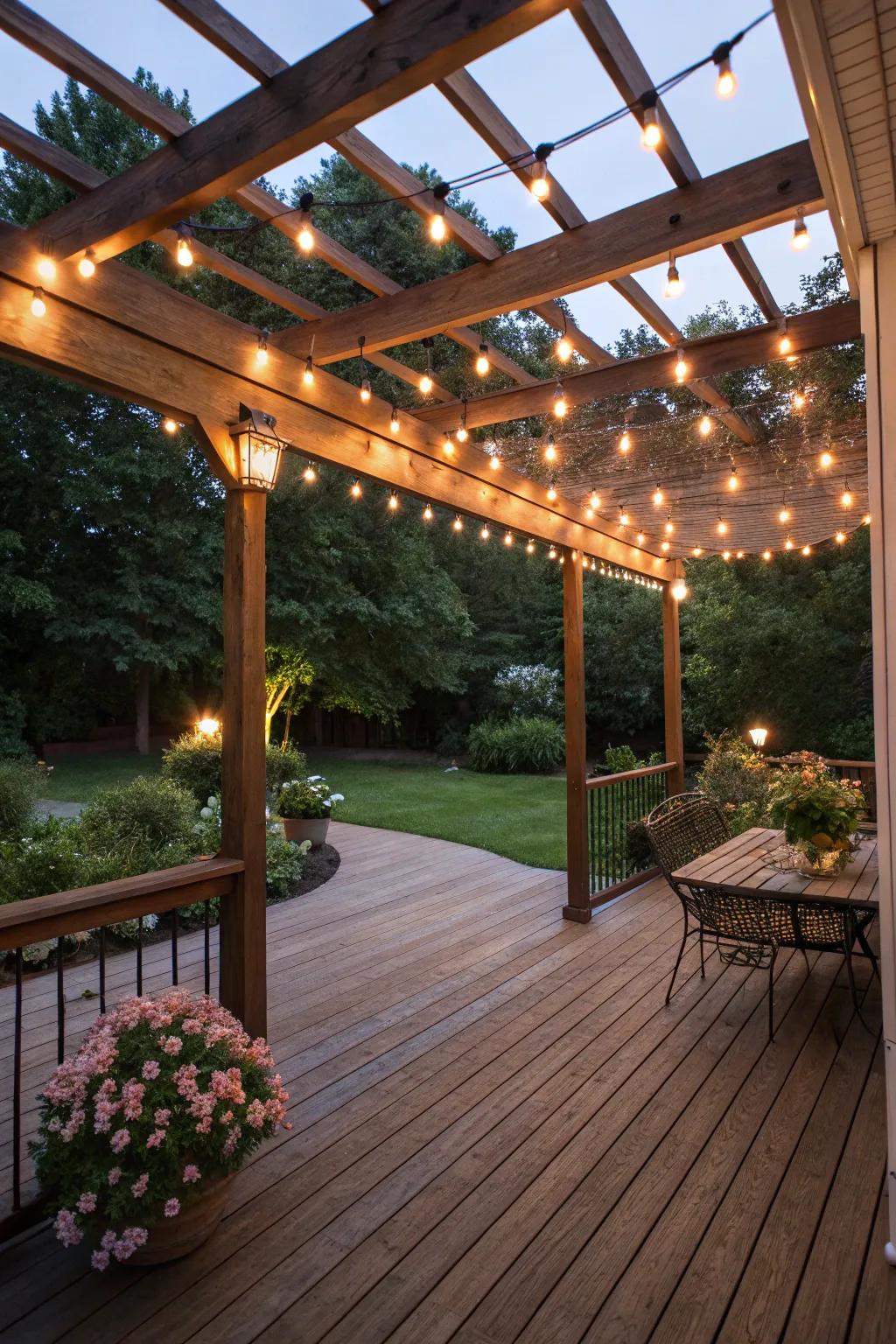 Fairy lights provide a warm and inviting glow.