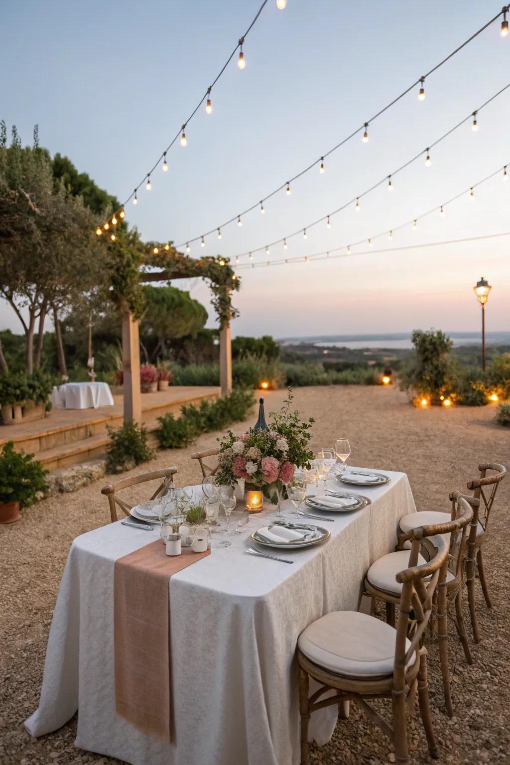 Dine with style in an alfresco area set upon crushed rock.