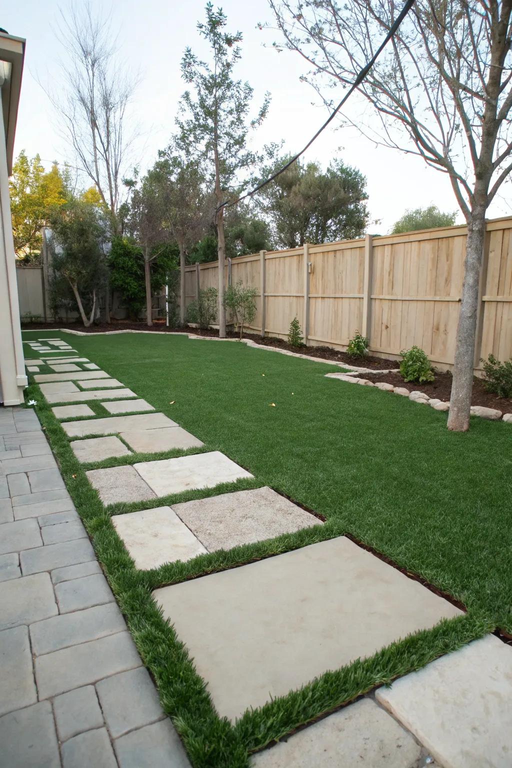 Modern pavers with lush turf between them.