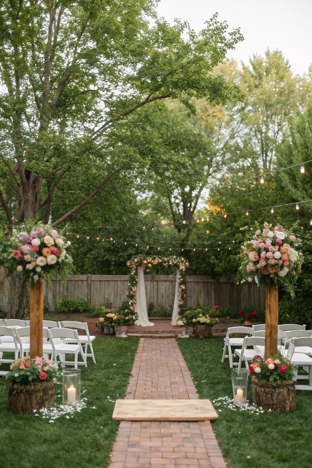 Nature-influenced ornamentation enhances the natural appeal of a backyard wedding.