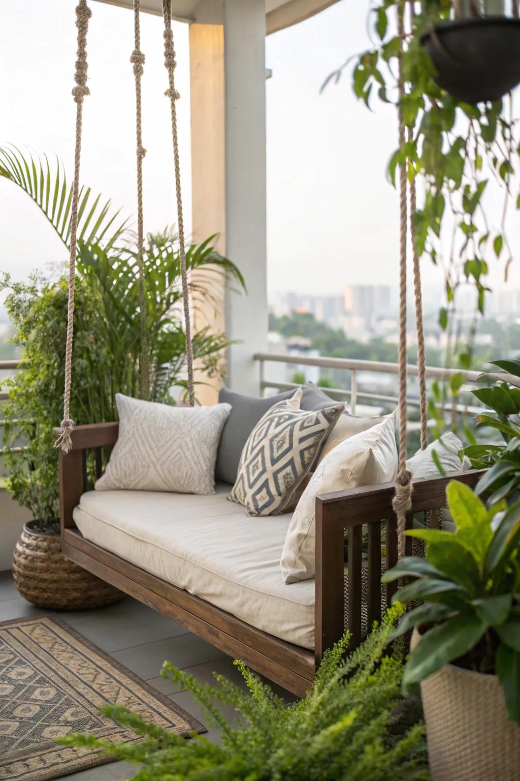 A lounger swing provides the ultimate relaxation spot.