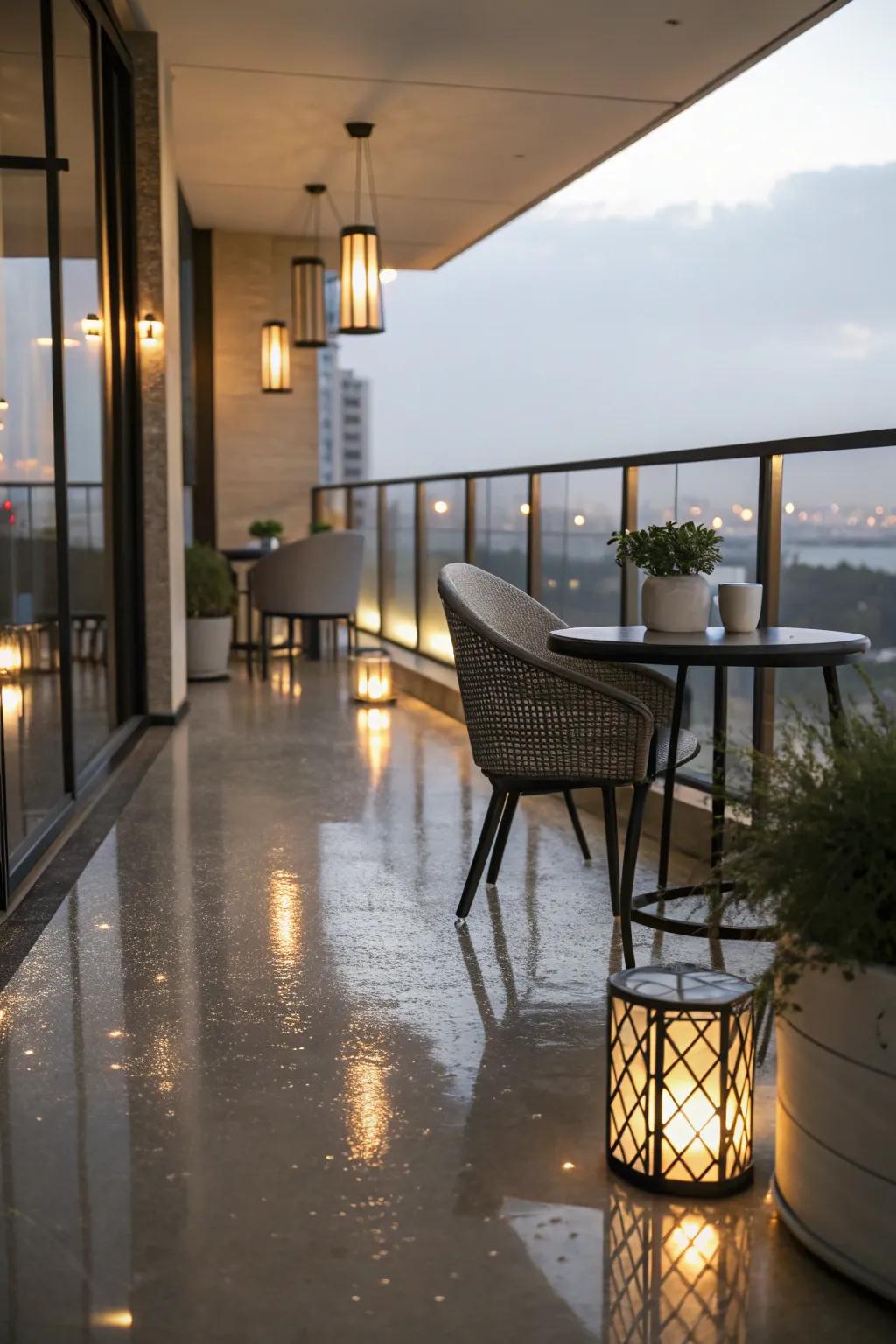 Epoxy flooring offers a sleek and contemporary look, perfect for modern balconies.