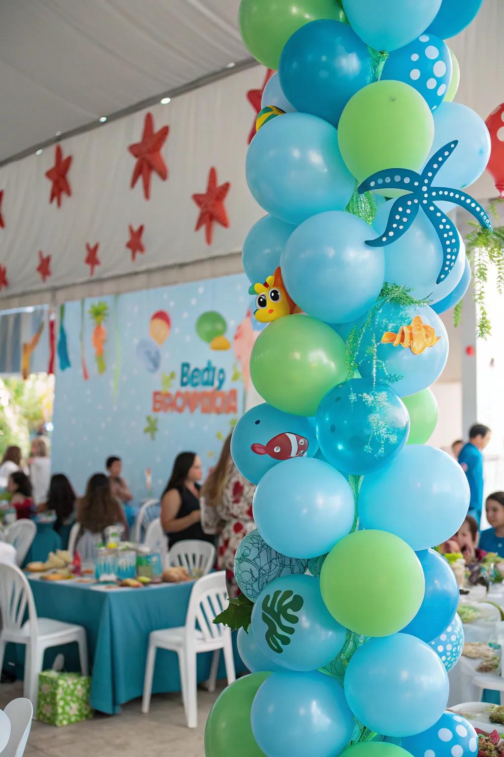 Marine world balloons add a splash of playfulness to the occasion.