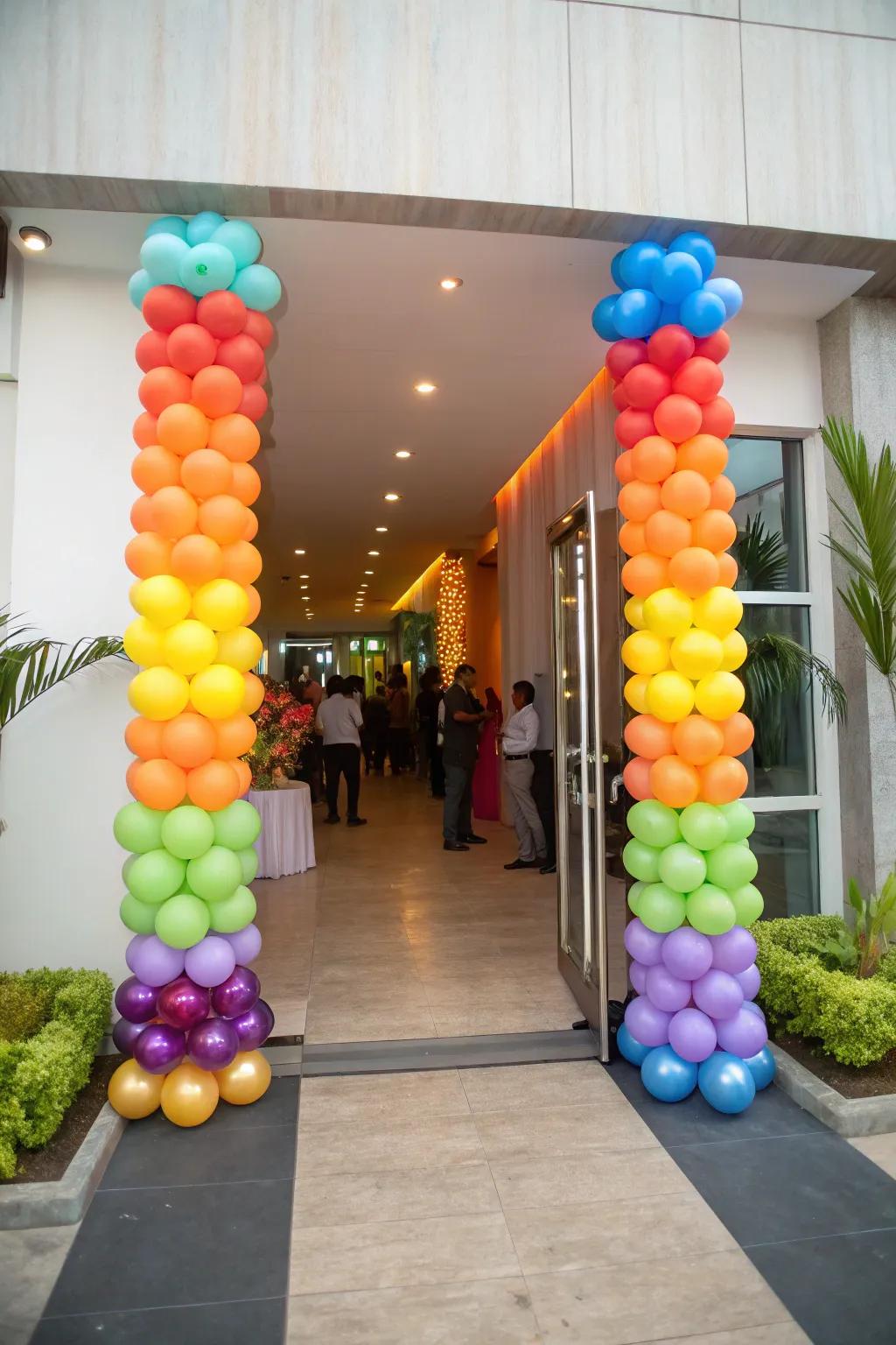Towering balloon columns deliver a stunning entrance.
