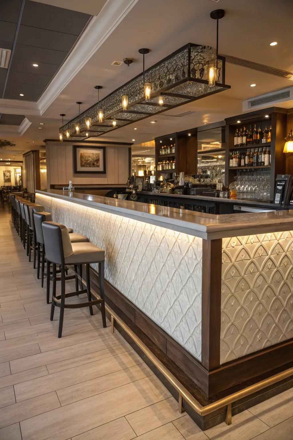 Achieve a striking bar design by contrasting mixed finishes.