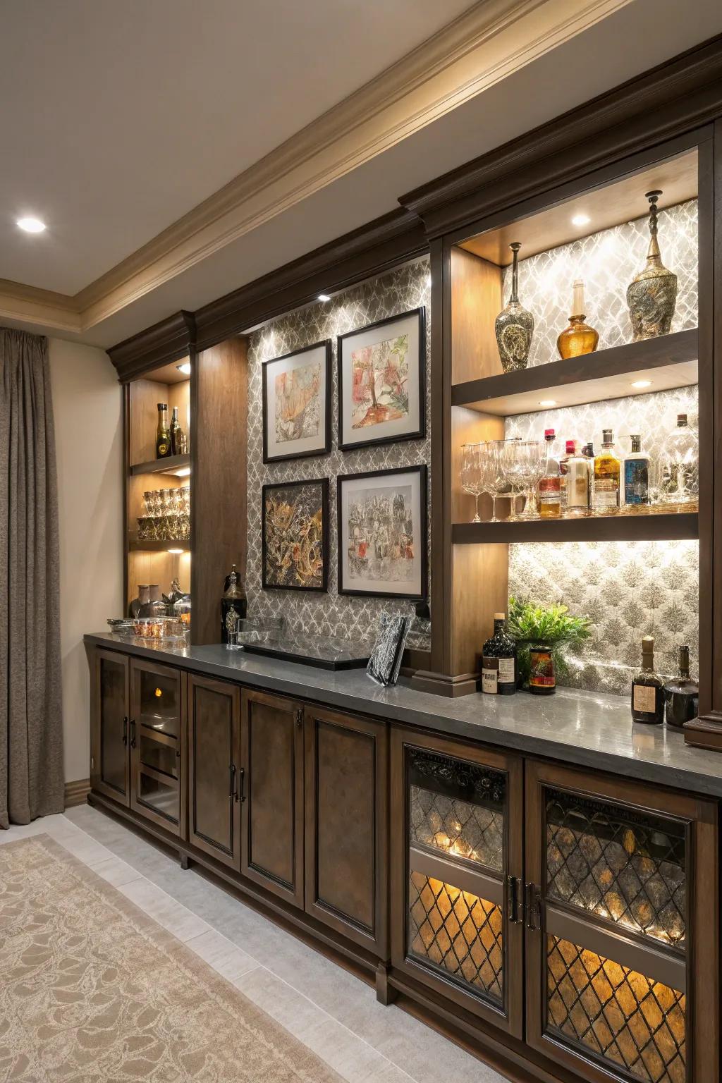 Decorative backdrops for a visually striking bar.