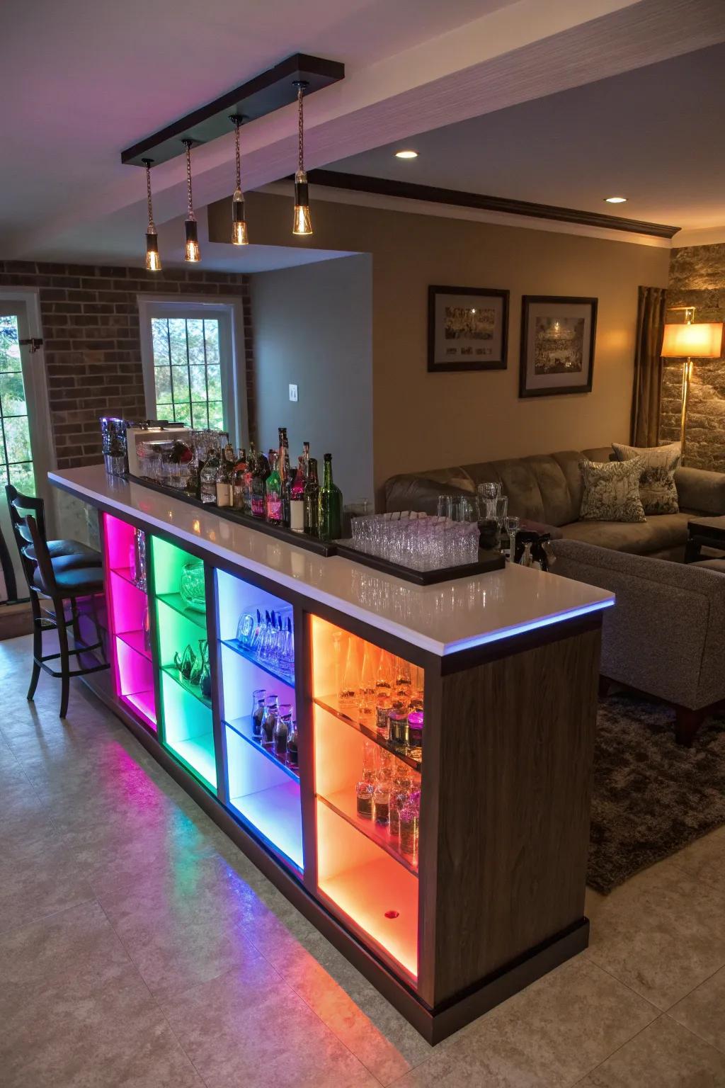 Color-changing LEDs deliver a dynamic and customizable atmosphere.