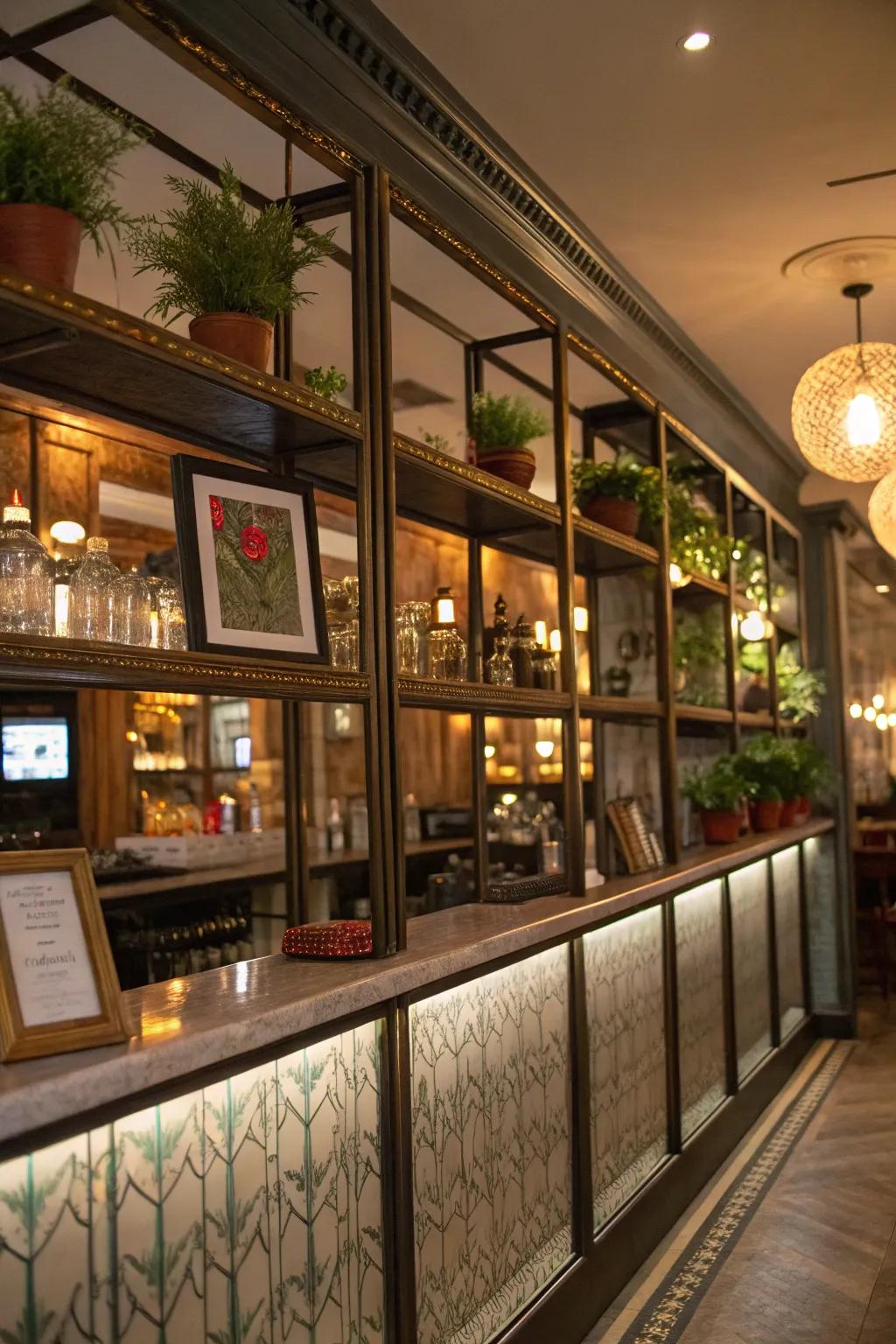 Decorative accents will make your mirrored bar distinctive.