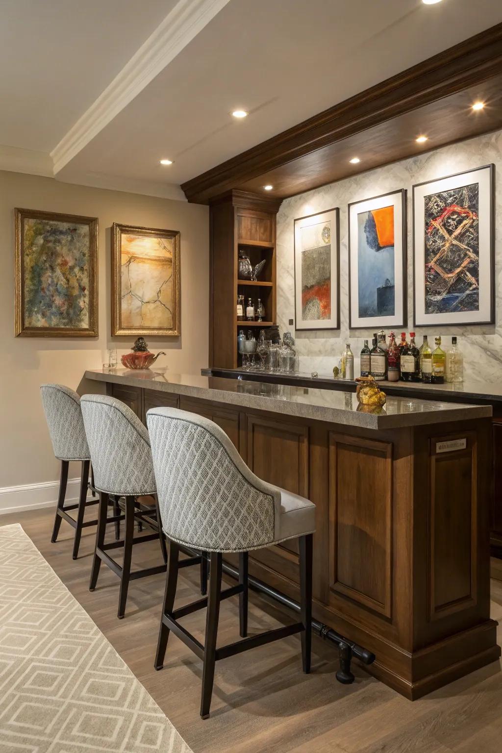 Artwork infuses character and flair into your bar arrangement.