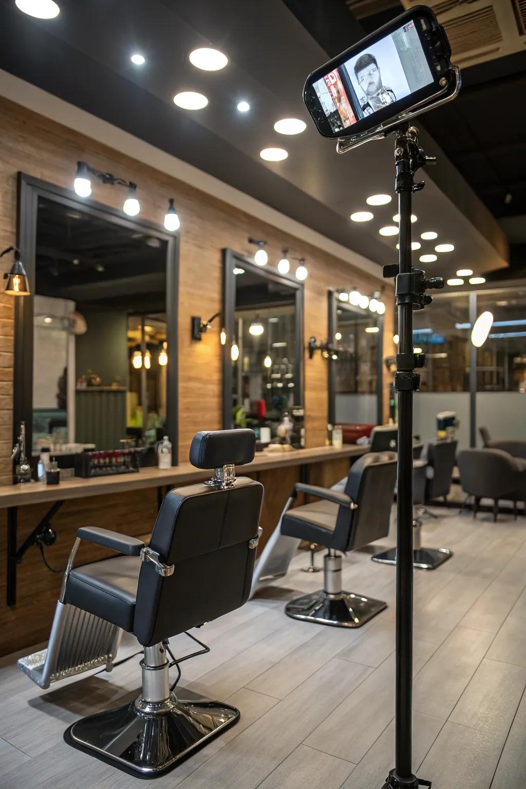 Intelligent lighting for a vibrant and versatile barbershop atmosphere.