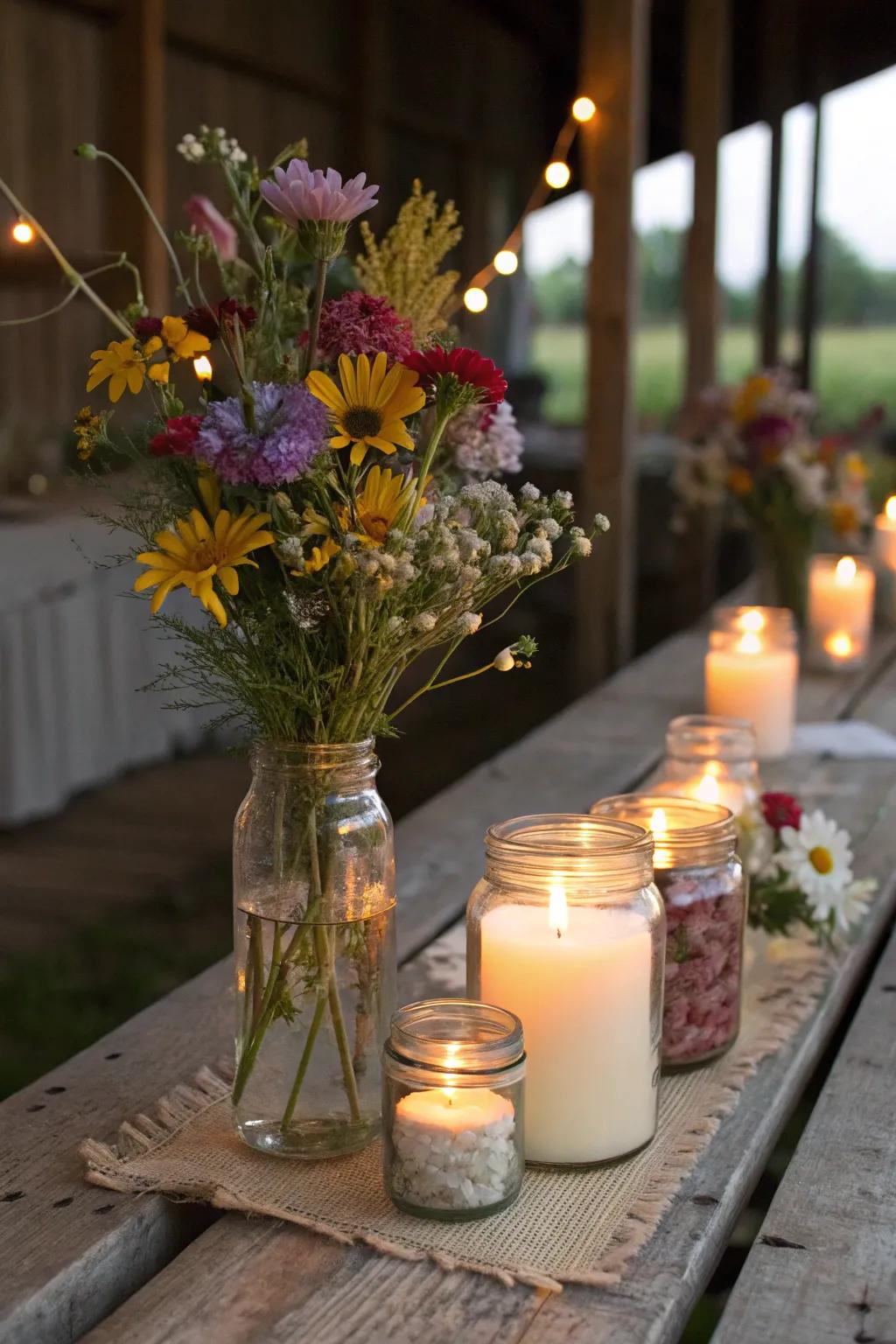 Preserving jars add a quaint charm to the table settings.