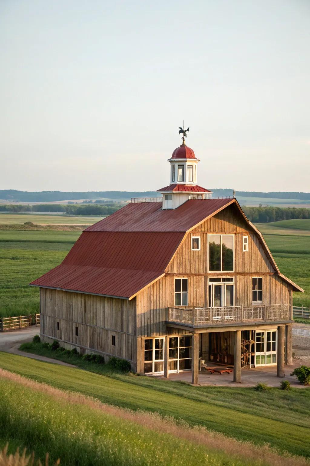 Groundbreaking structures like barn tops add character and function.