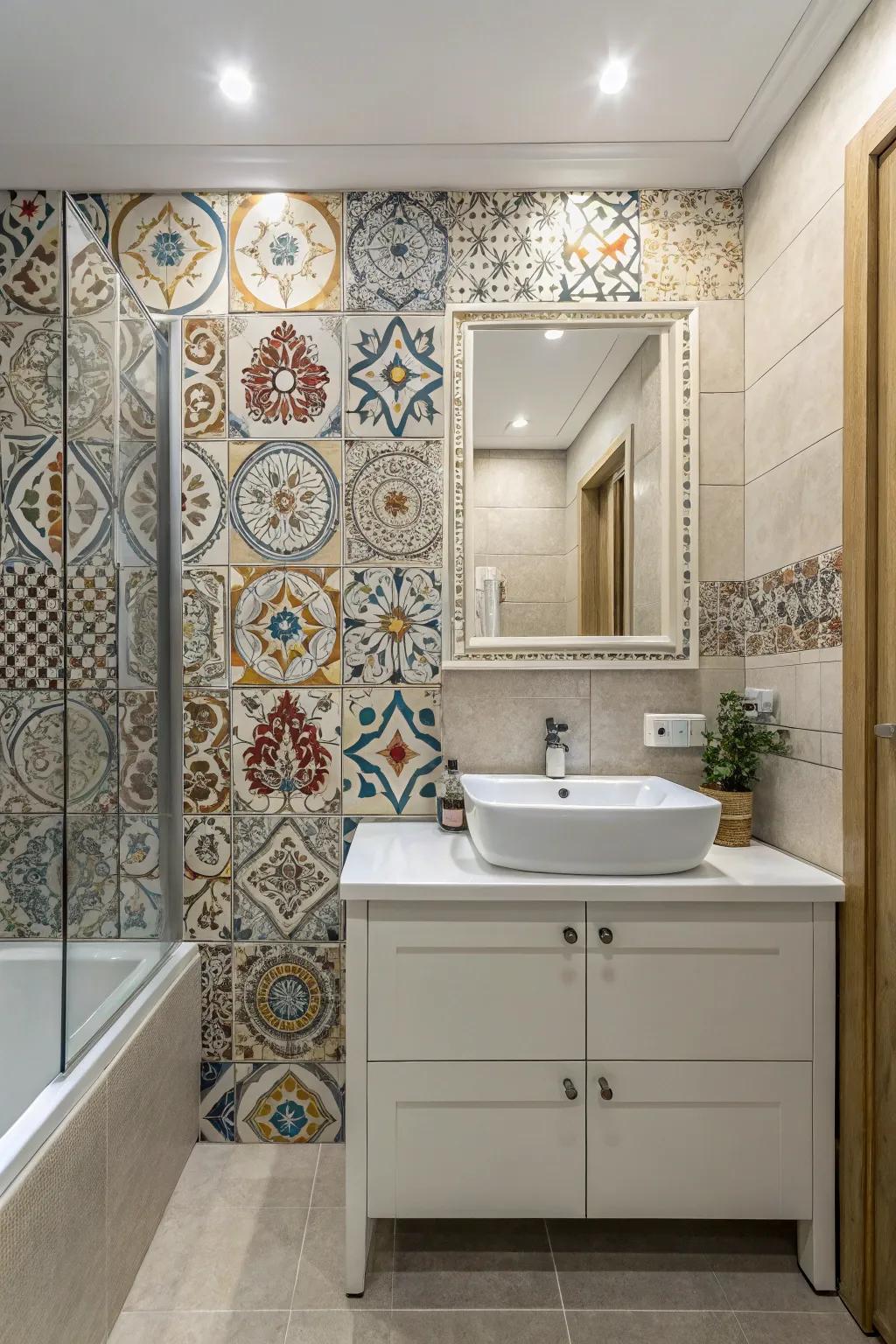 Creative tiles transform walls into captivating masterpieces.