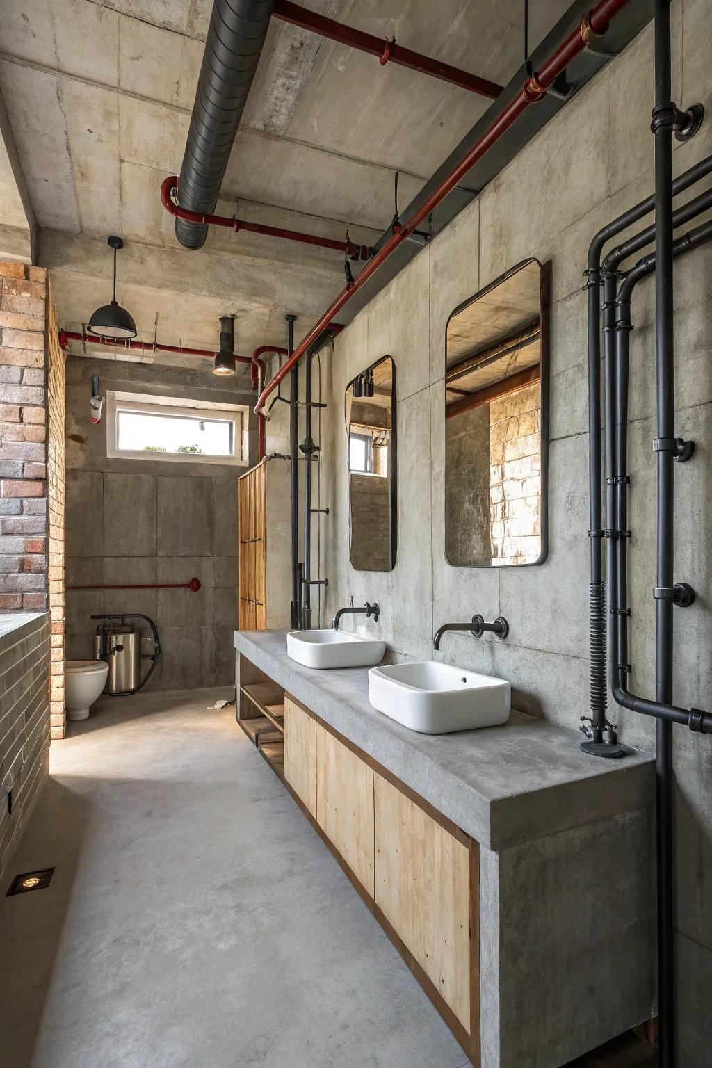 An industrial-chic bathroom design distinguished by its unique aesthetic.