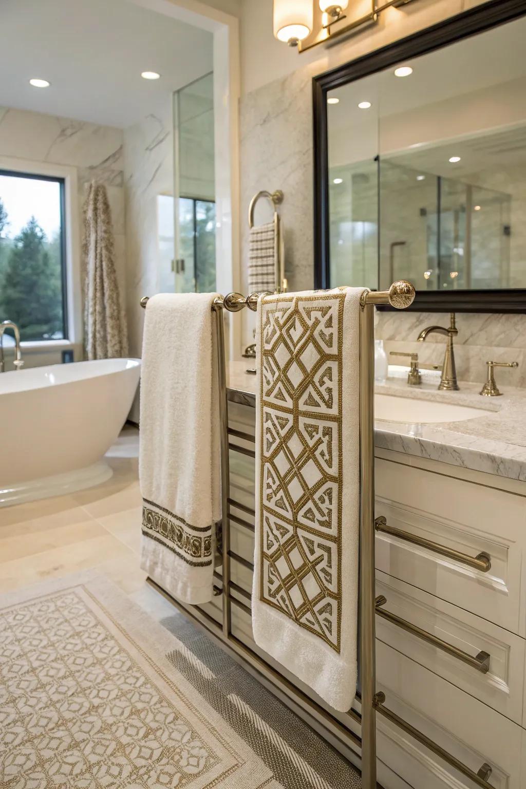 Compositional traits can remodel towel bars into artistic expressions.