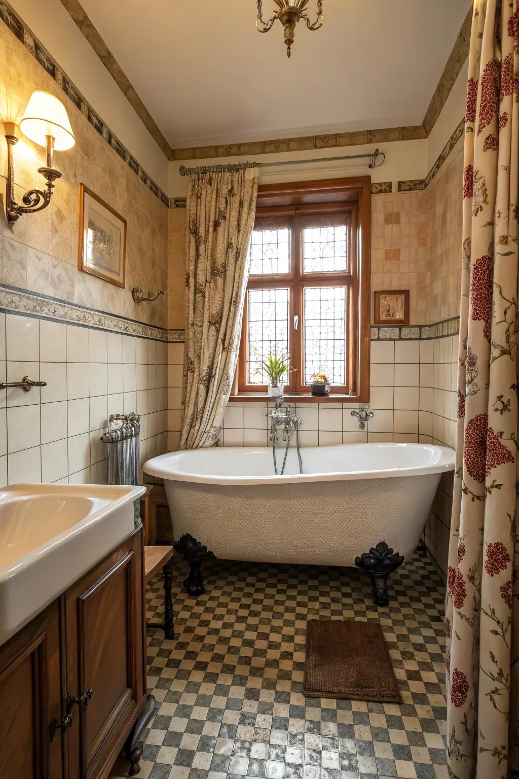 A paw-footed bathtub imparts vintage charm to this bathroom.