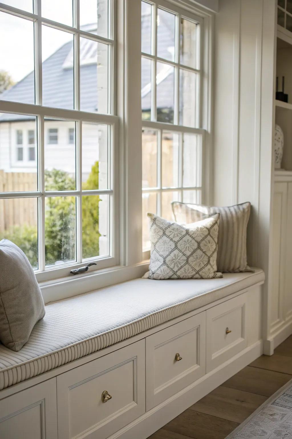 Simple bench seating delivers a sleek and modern accent to your bay window.