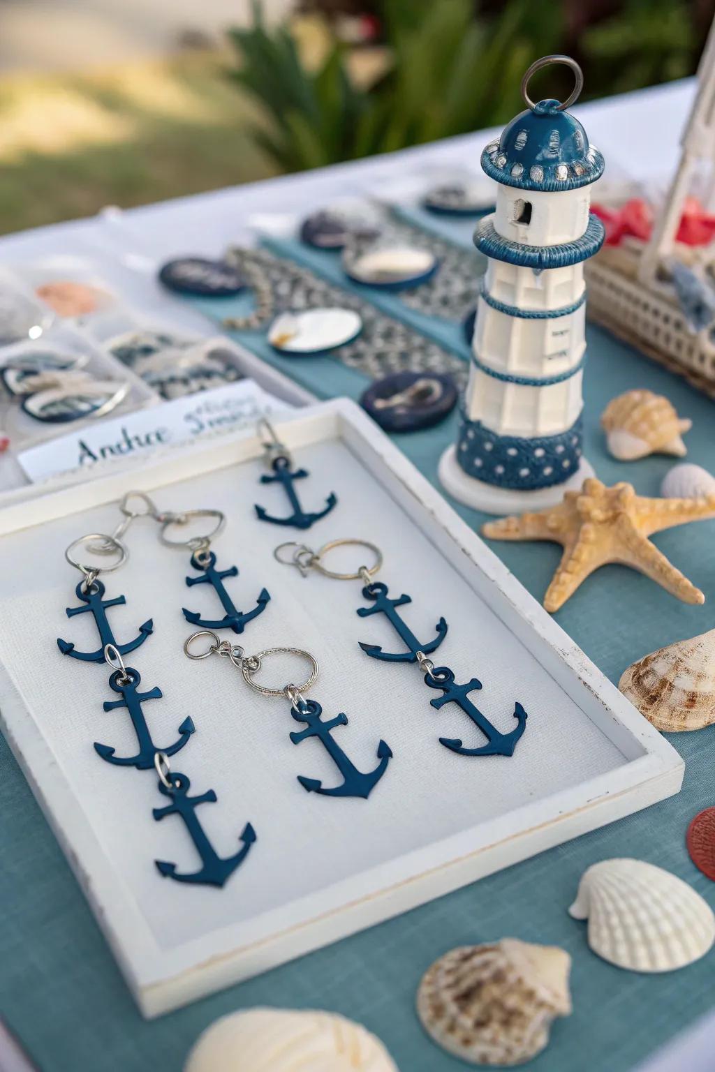 Seaside anchor keychains are useful souvenirs showcasing a maritime flair.