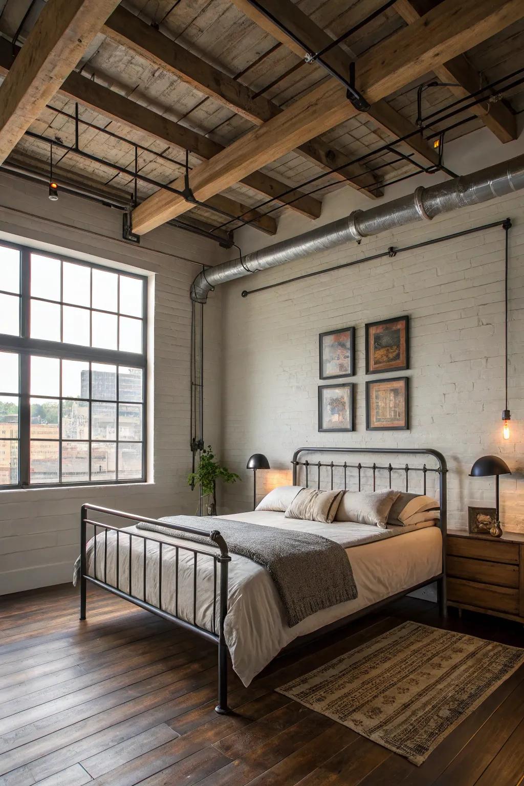 Add an industrial edge with exposed joists.