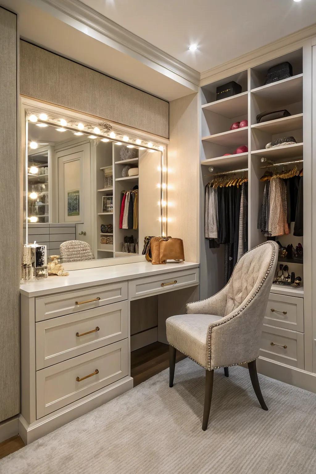 A vanity adds luxury and convenience to your closet.