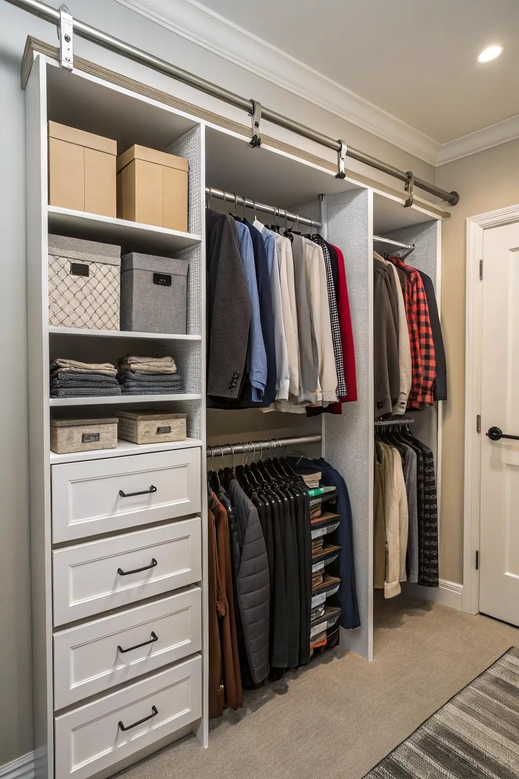 Pull-down rods provide access to high storage areas.