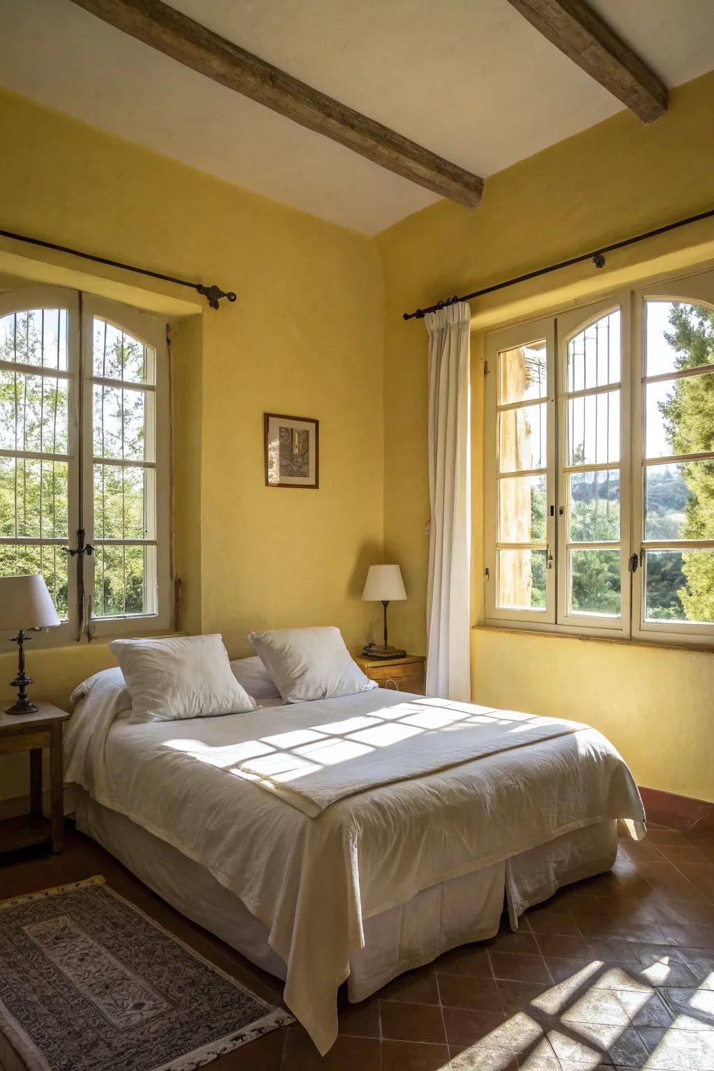 Welcoming yellows introduce warmth and cheer to your bedroom.