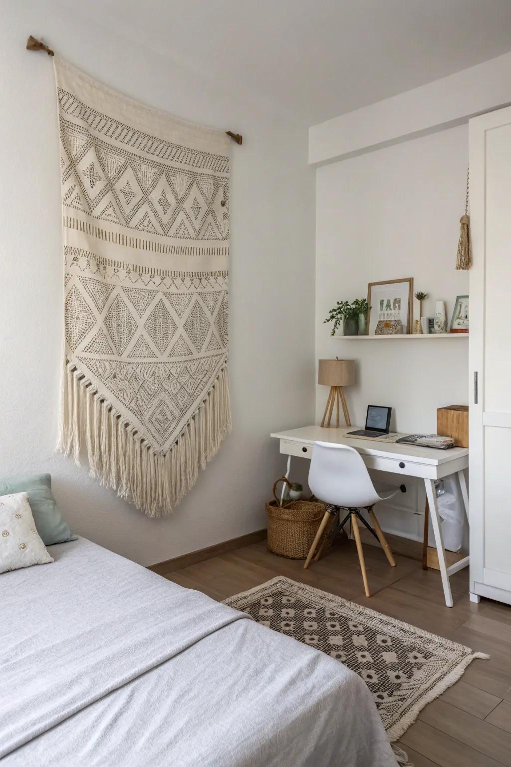 Achieve understated beauty using a minimalist wall hanging.