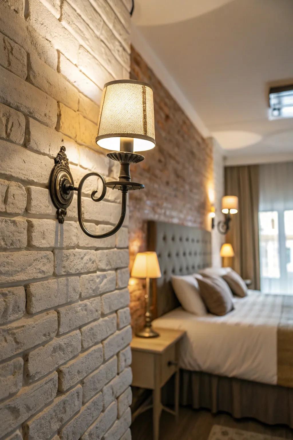 Textured backdrops enhance the appeal of wall lights.