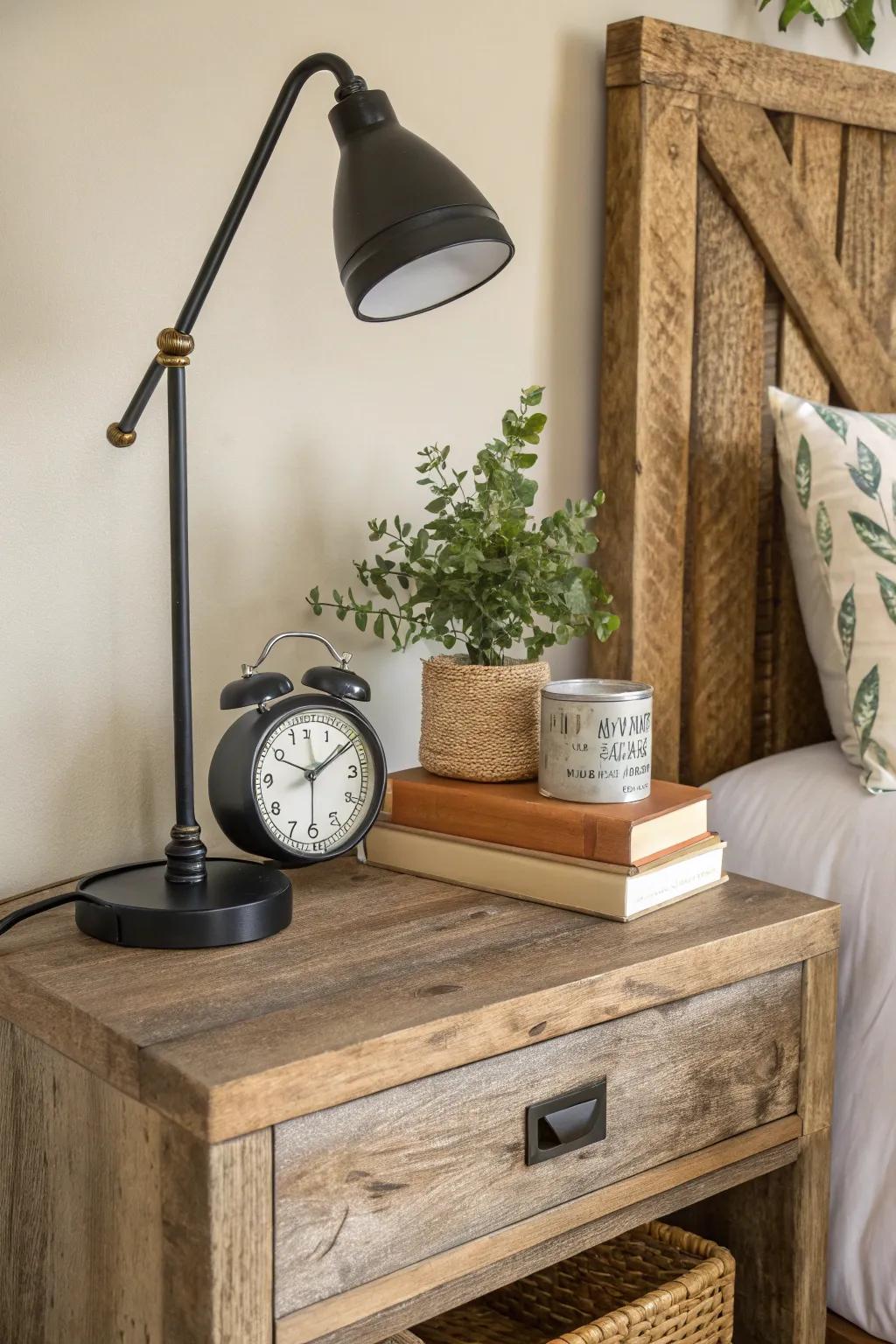 A combination of contemporary and rustic elements enhances appeal.