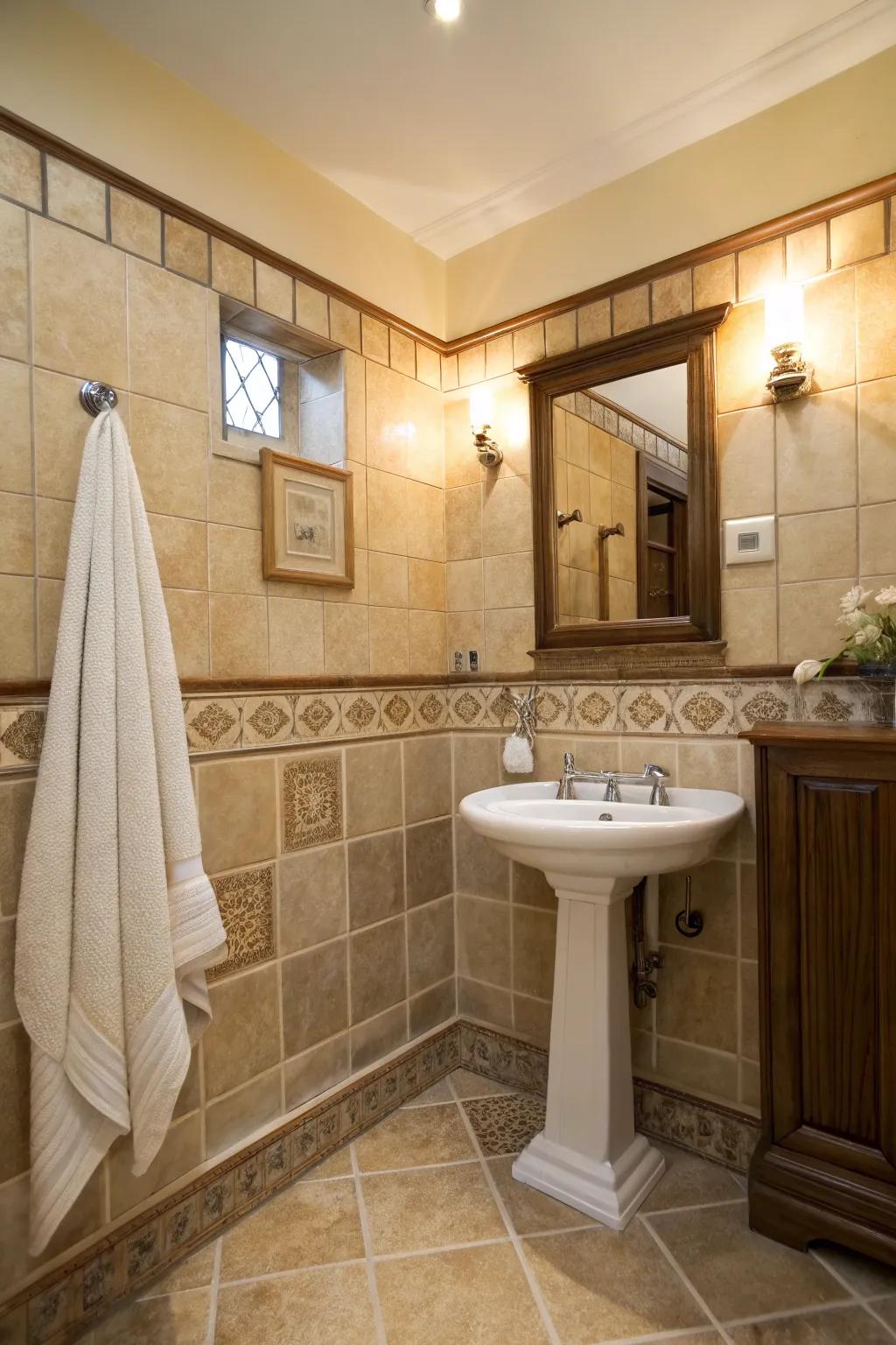 Square wainscoting provides both practicality and charm.