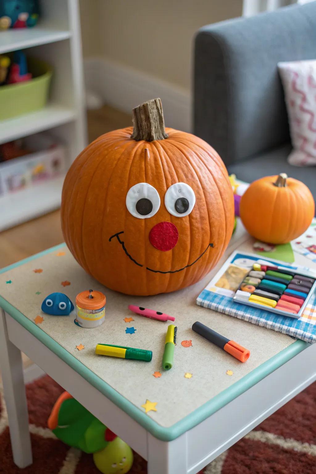 Fashion a pumpkin brimming with playful character.