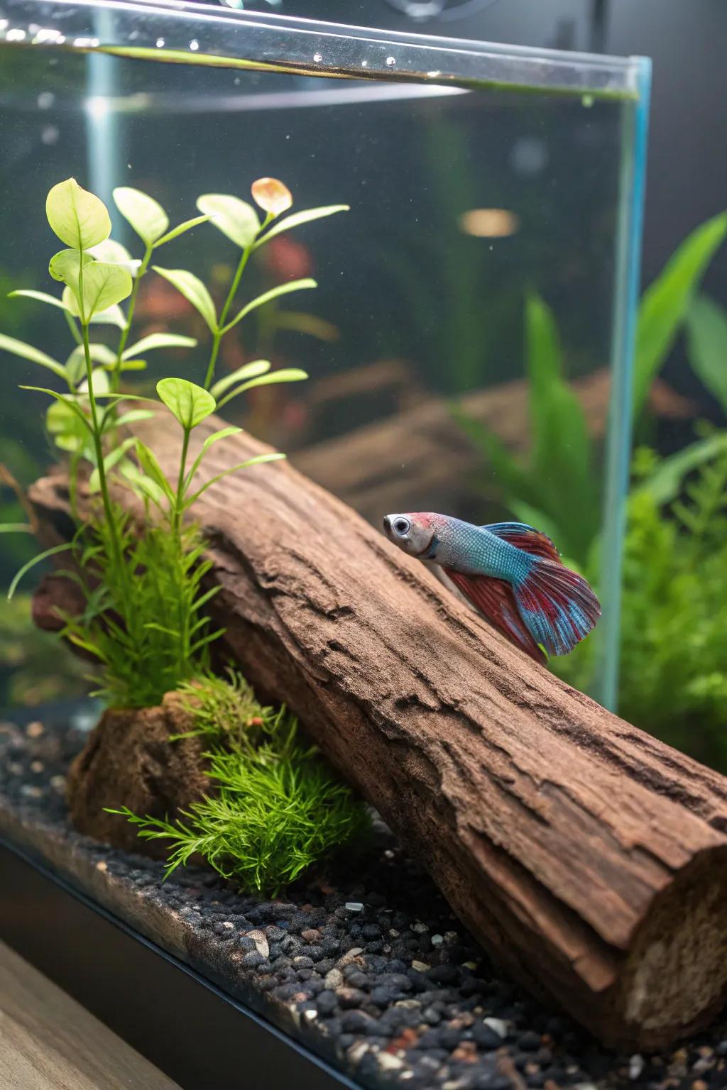 Drifting timbers offer a soothing roost for your betta.