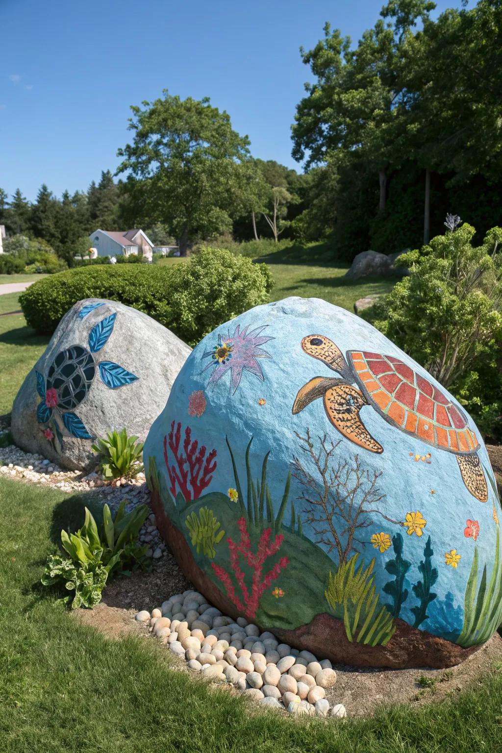 Explore the ocean with sea-themed painted stones.