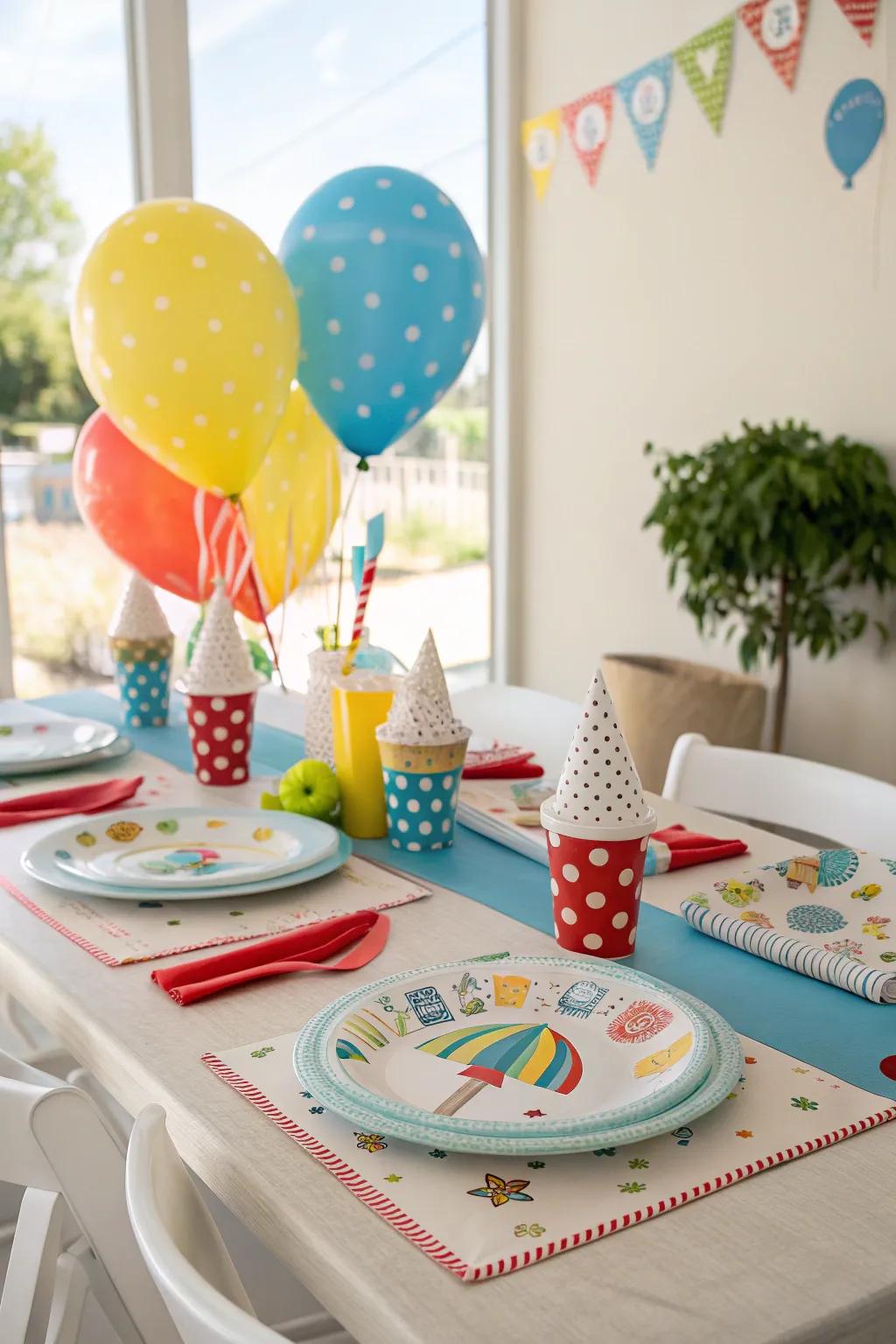 Themed place settings create a cohesive decorative scheme.