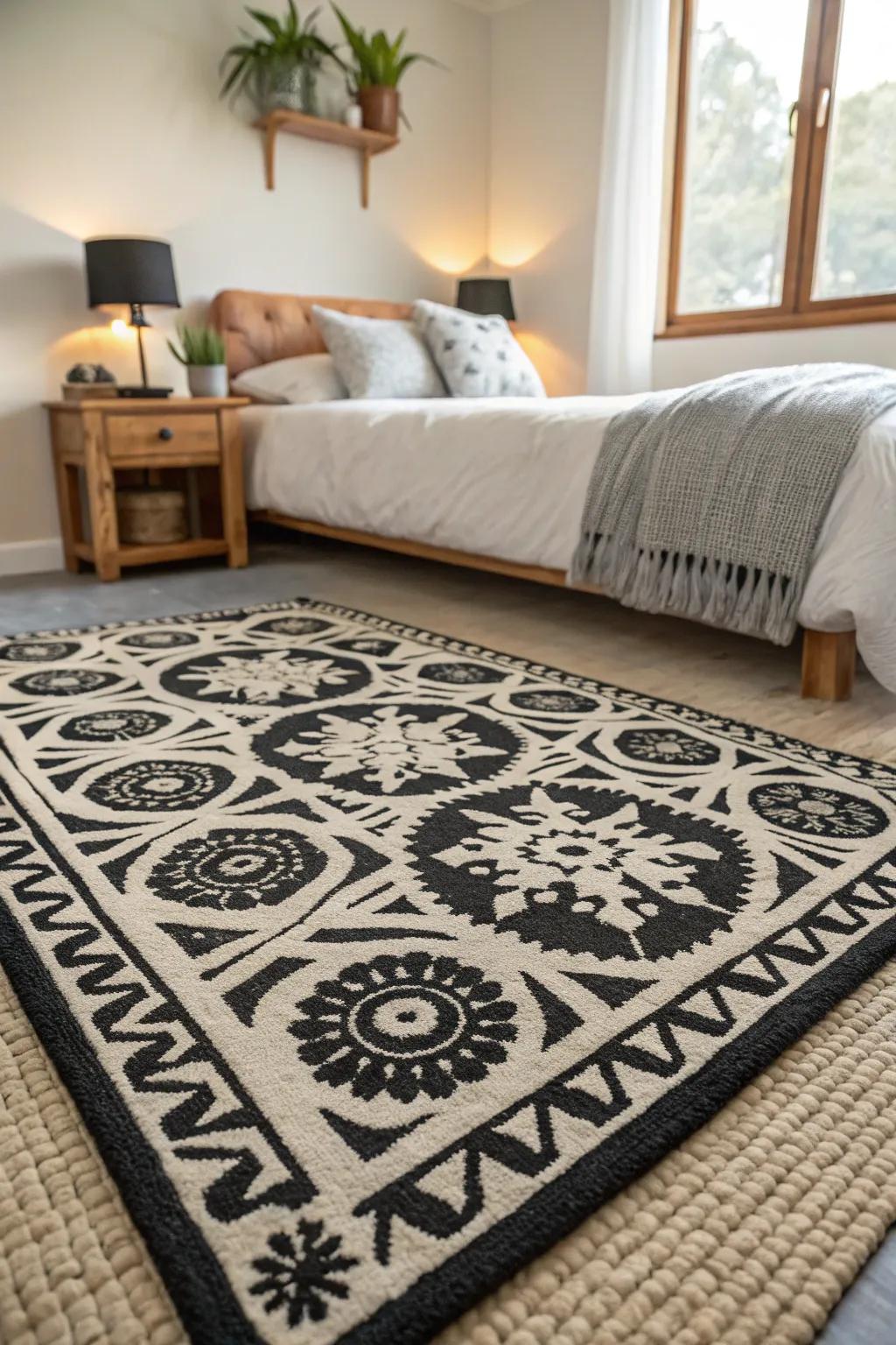 An impressive carpet combines the room together with finesse.