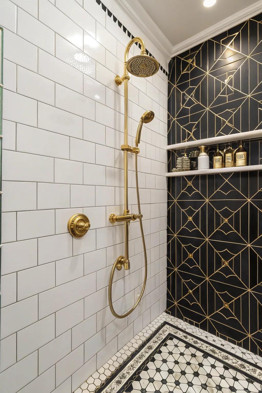 Gold details bring a hint of luxury to the shower.