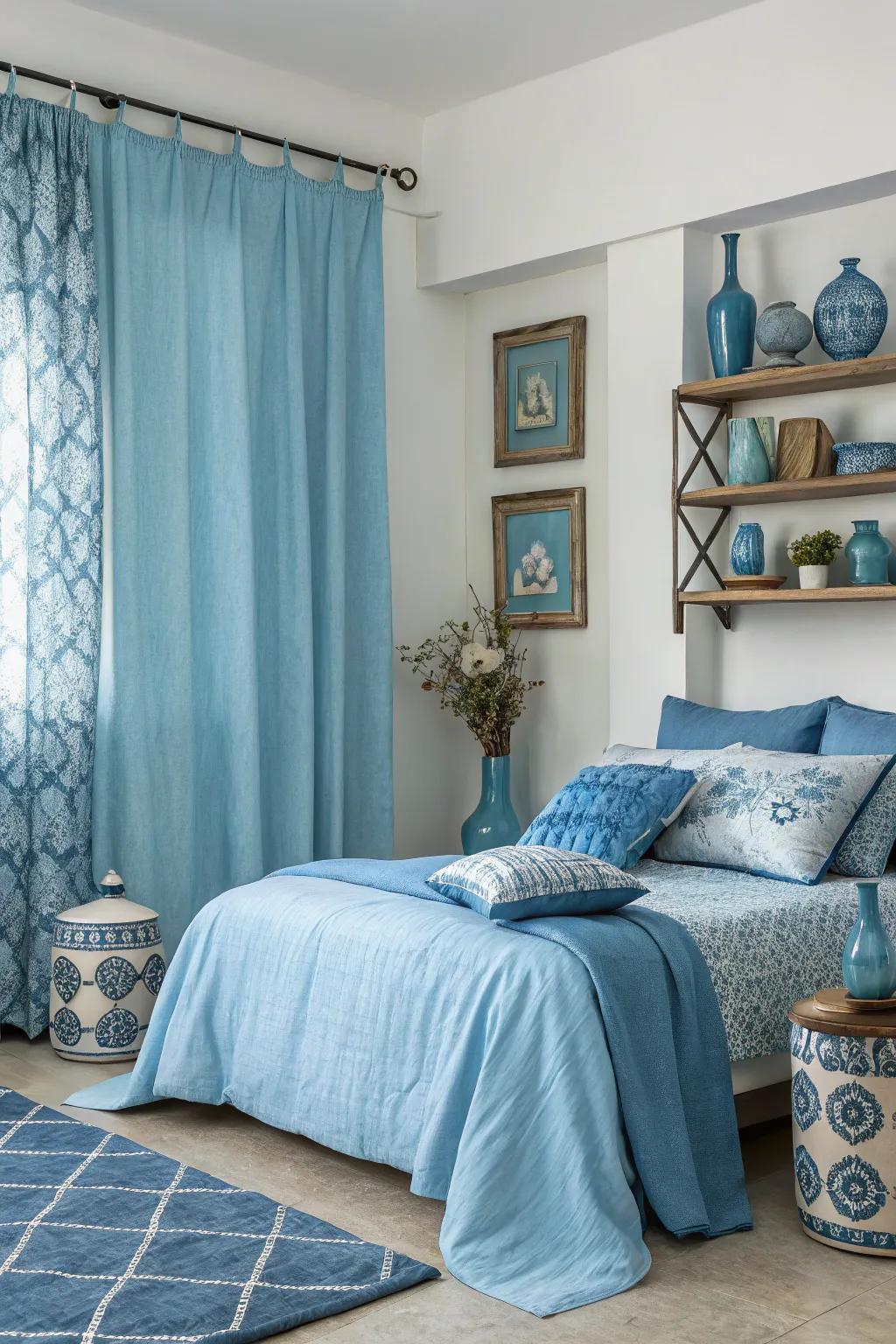 Layering shades of blue introduces depth and intrigue.