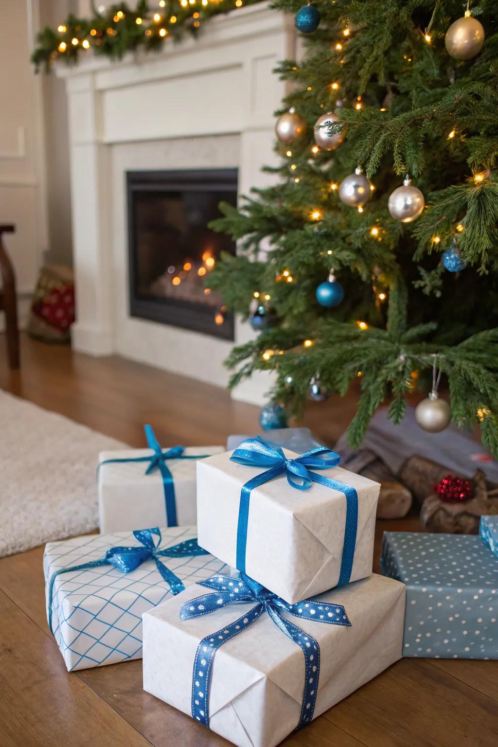 Azure threads impart a hint of grace to your holiday offerings.