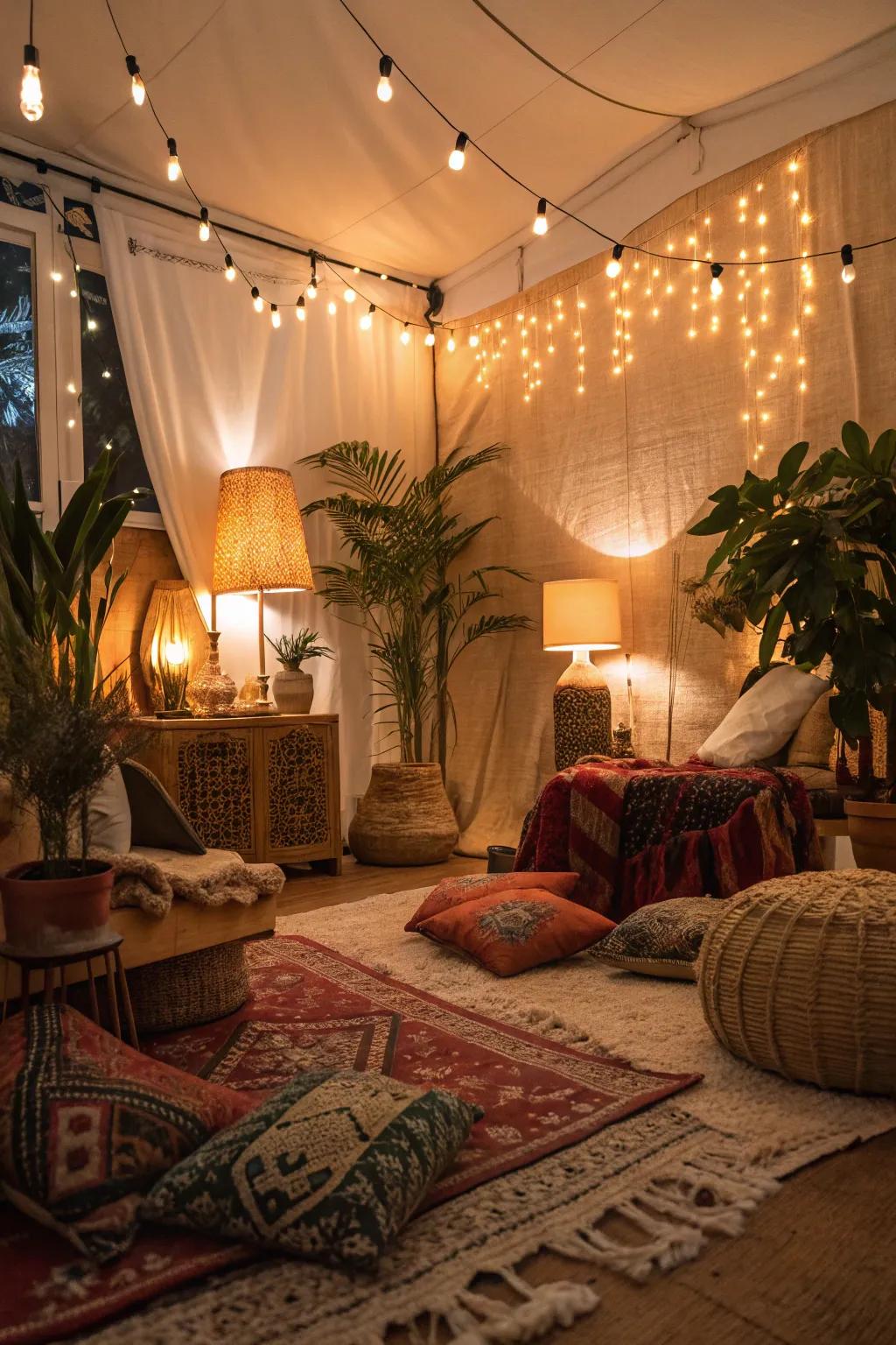Warm lighting establishes a cozy and welcoming mood.