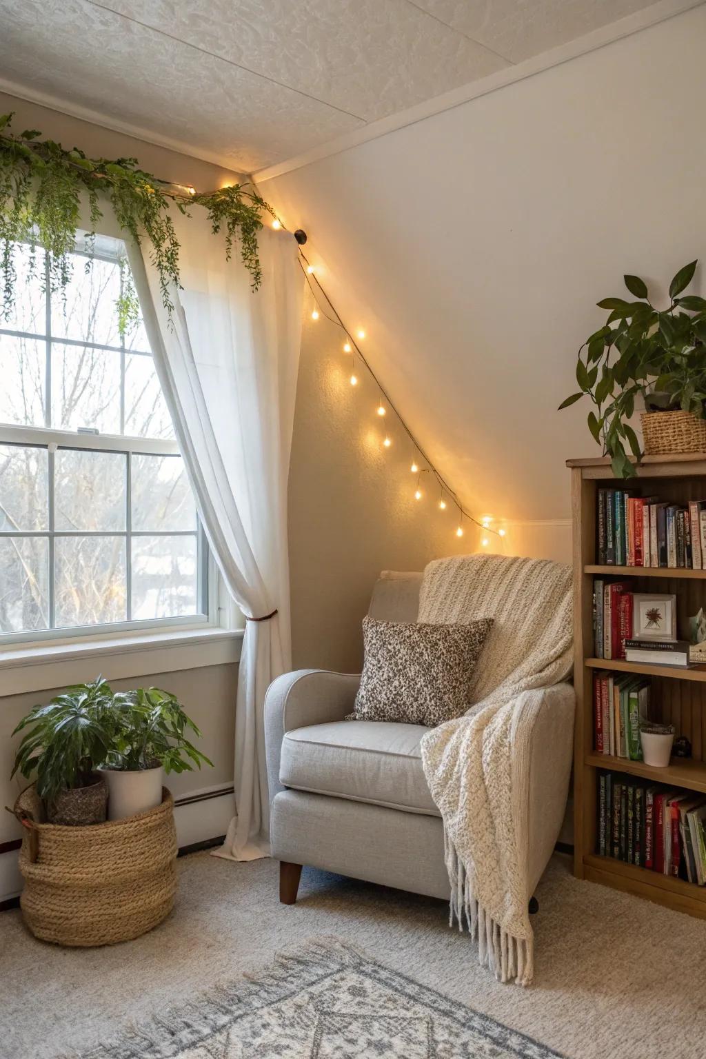 A quiet reading spot provides an ideal getaway for book enthusiasts.