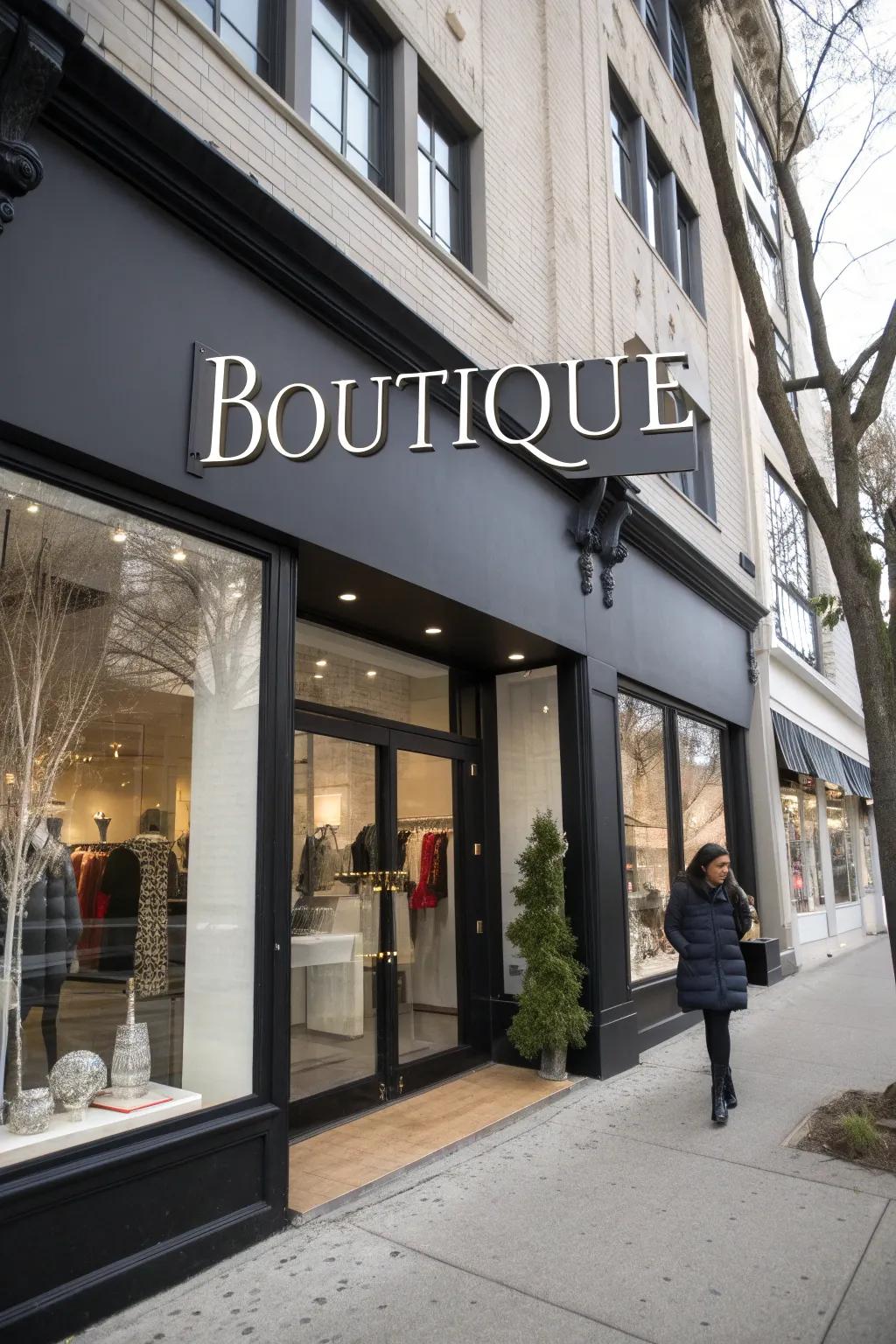 Audacious lettering that ensures your boutique's designation assumes center stage.