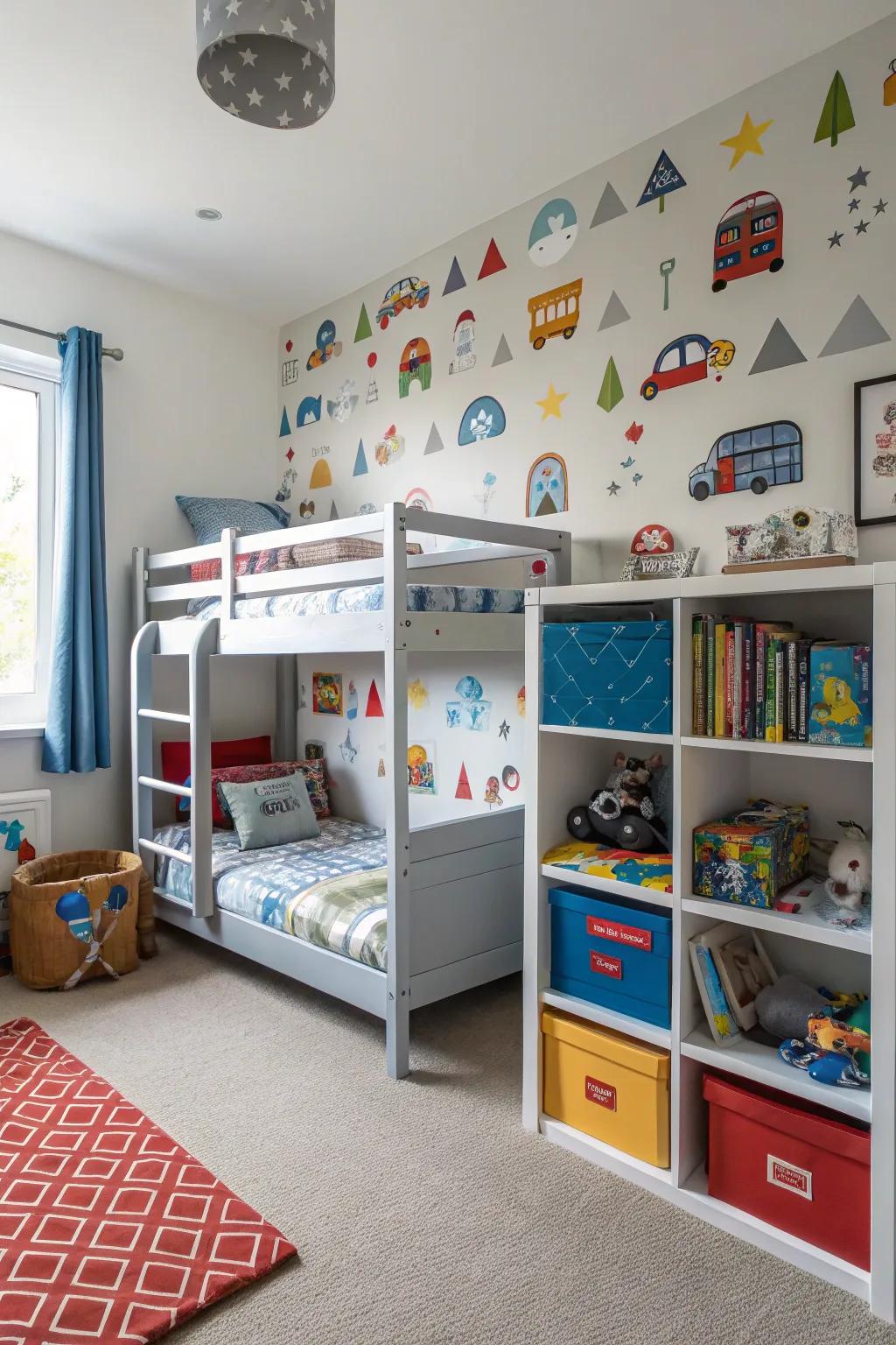 Eye-catching murals infuse character into the space.