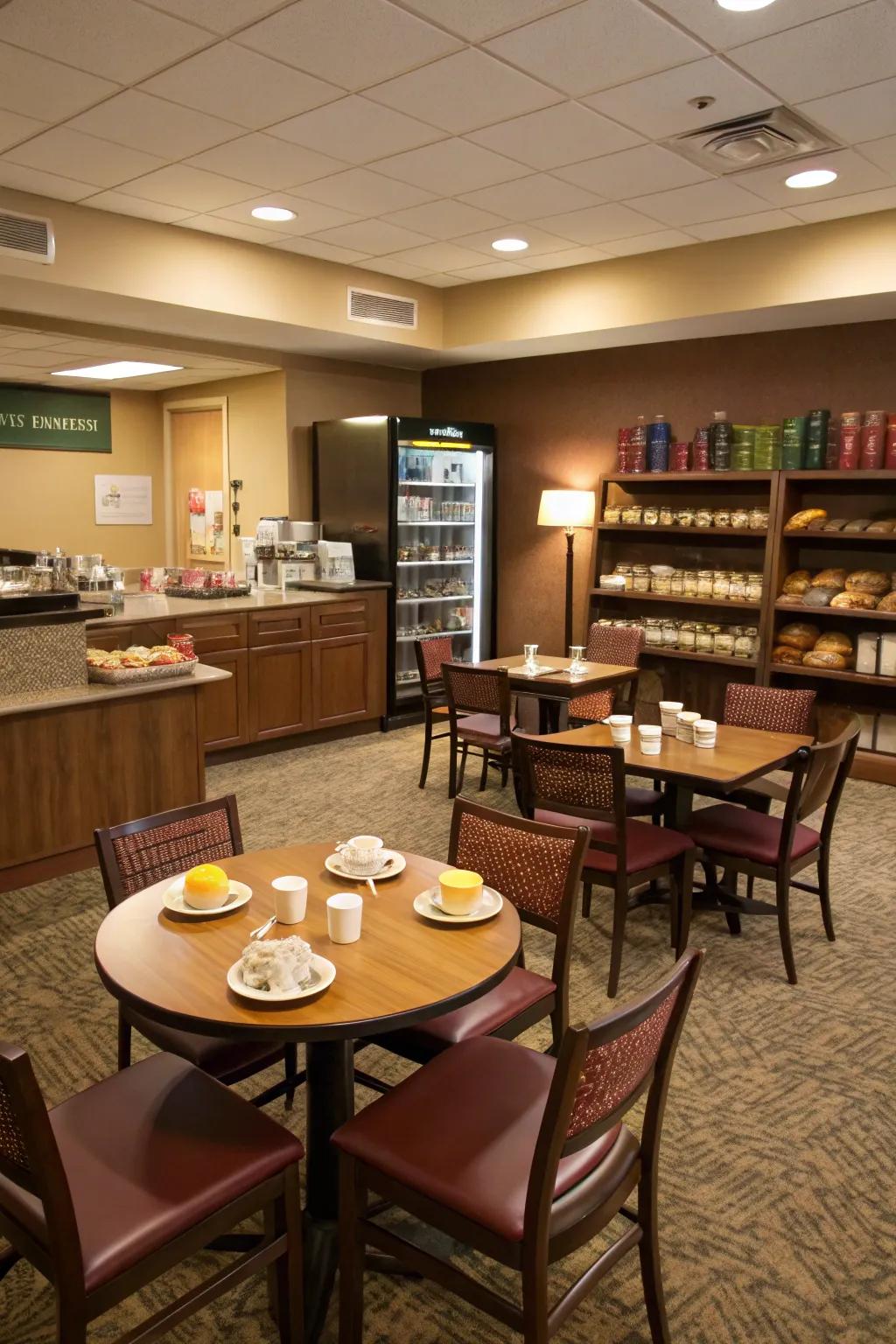 Eating areas encourage social interaction and relaxation.